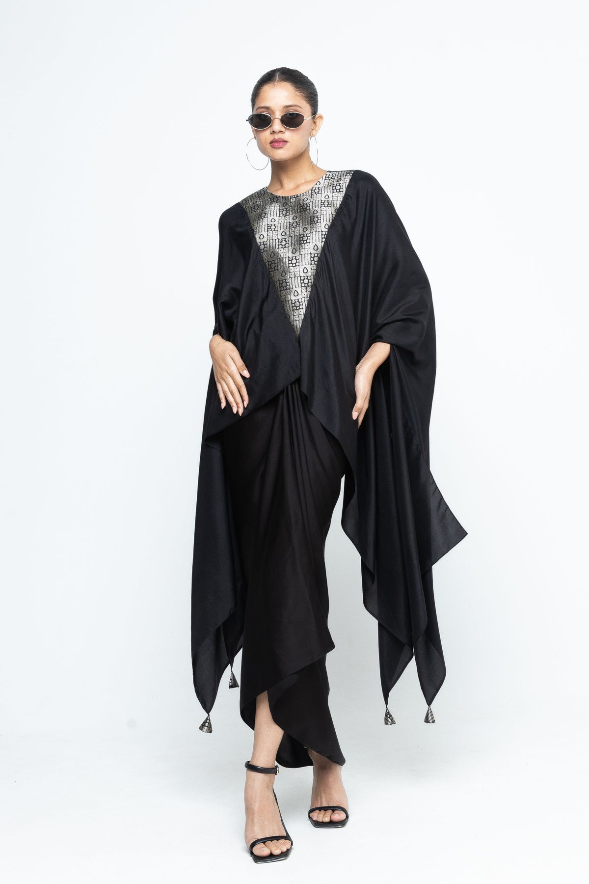 Statement Asymmetrical Black Cape Set