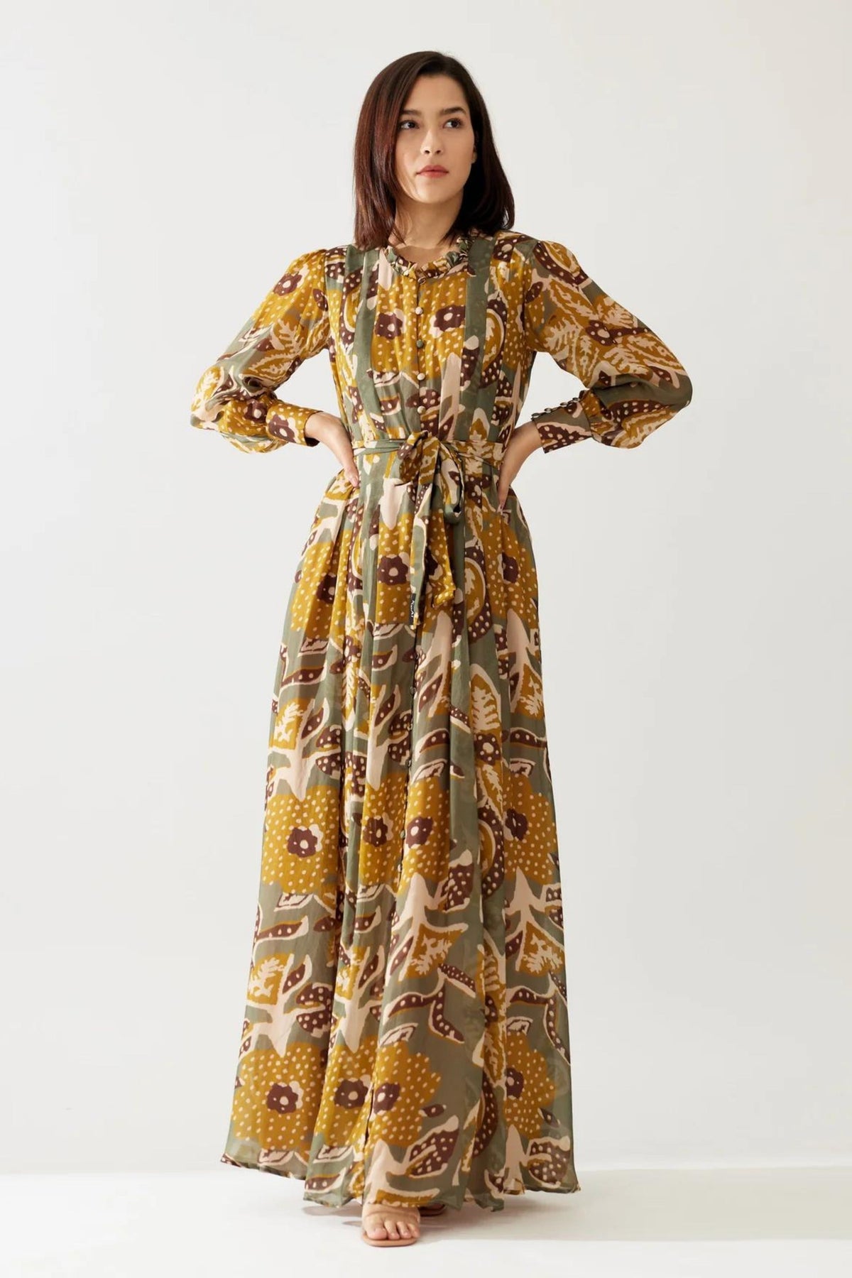 Olive And Mustard Long Dress