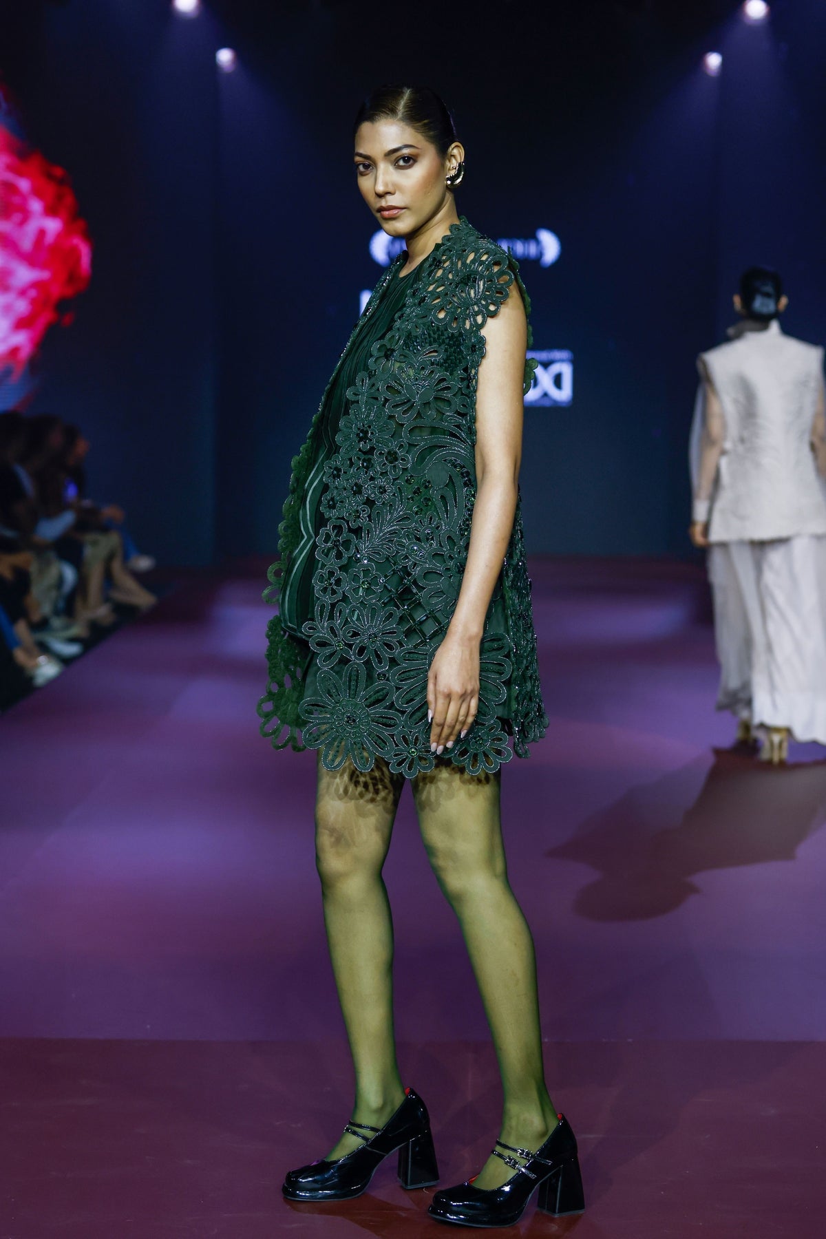 Green Cutwork Jacket Set