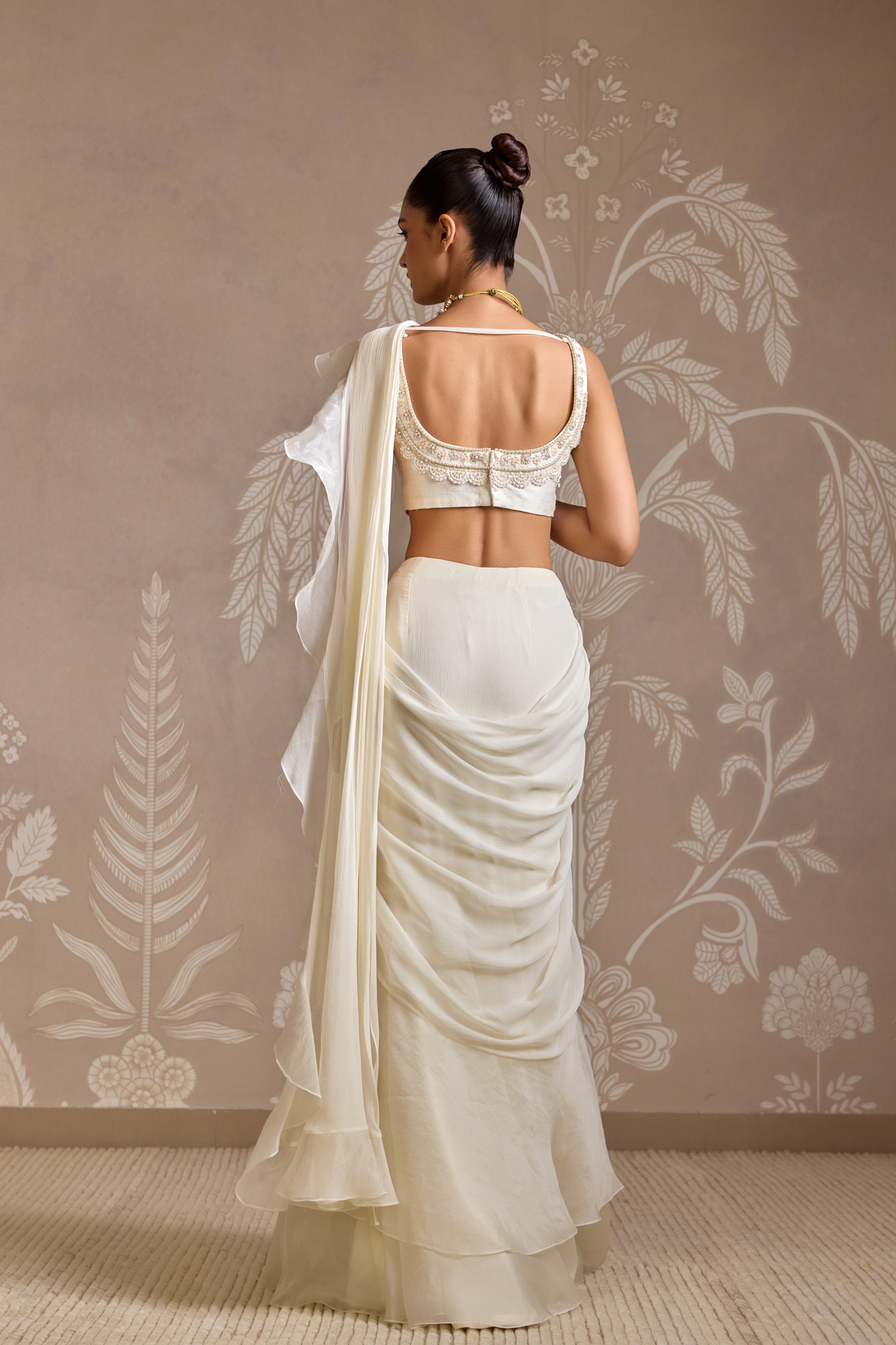 Ivory Drape Saree Set