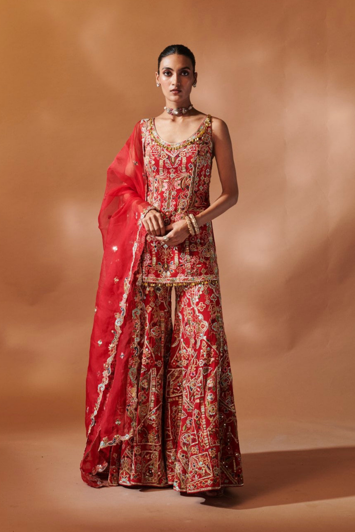 Red Kurta And Sharara Set
