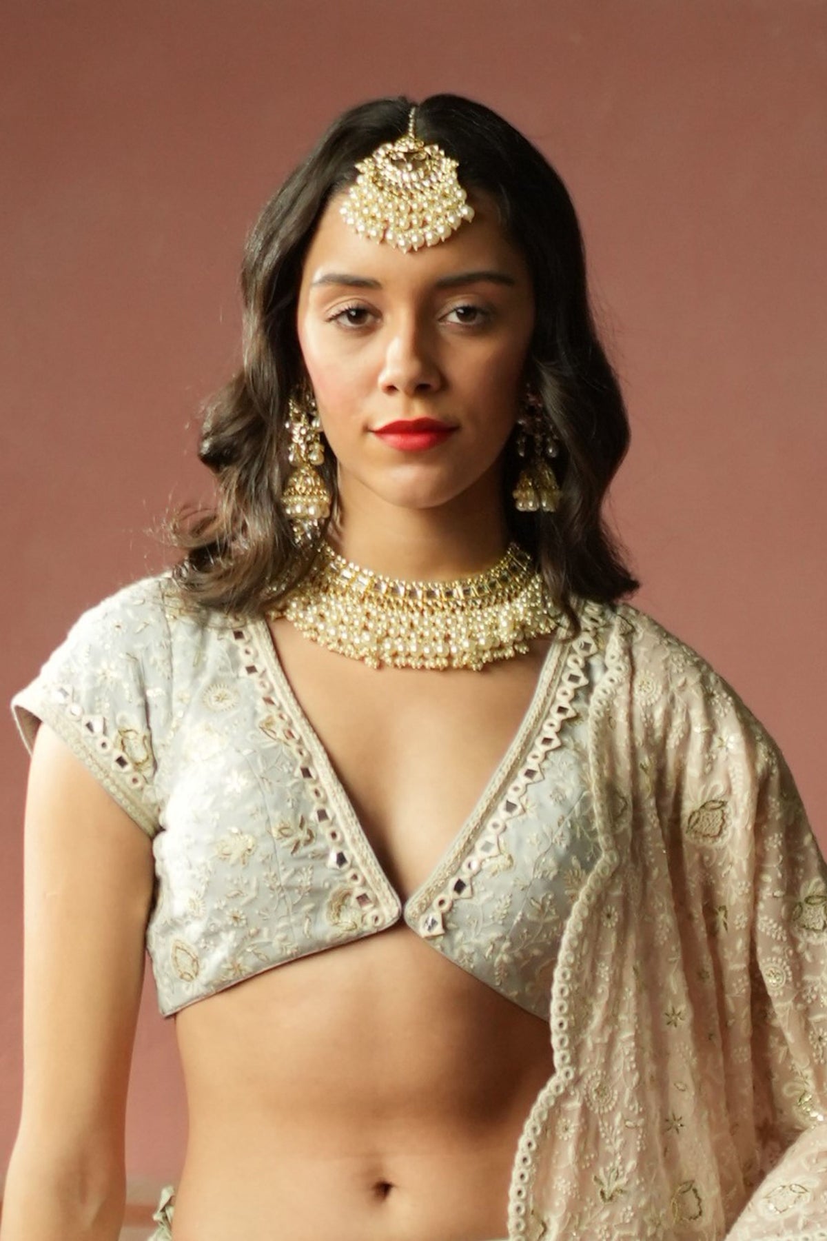 V Neck Georgette Chikankari Blouse