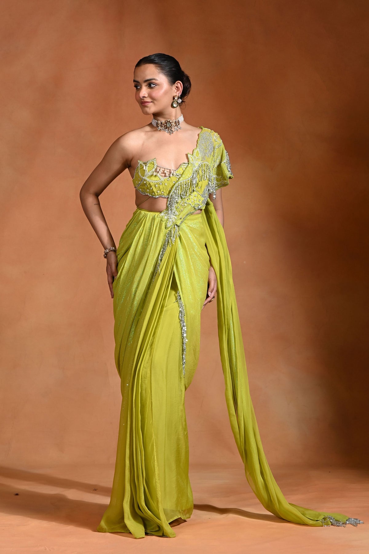 Lime Mirage Draped Saree