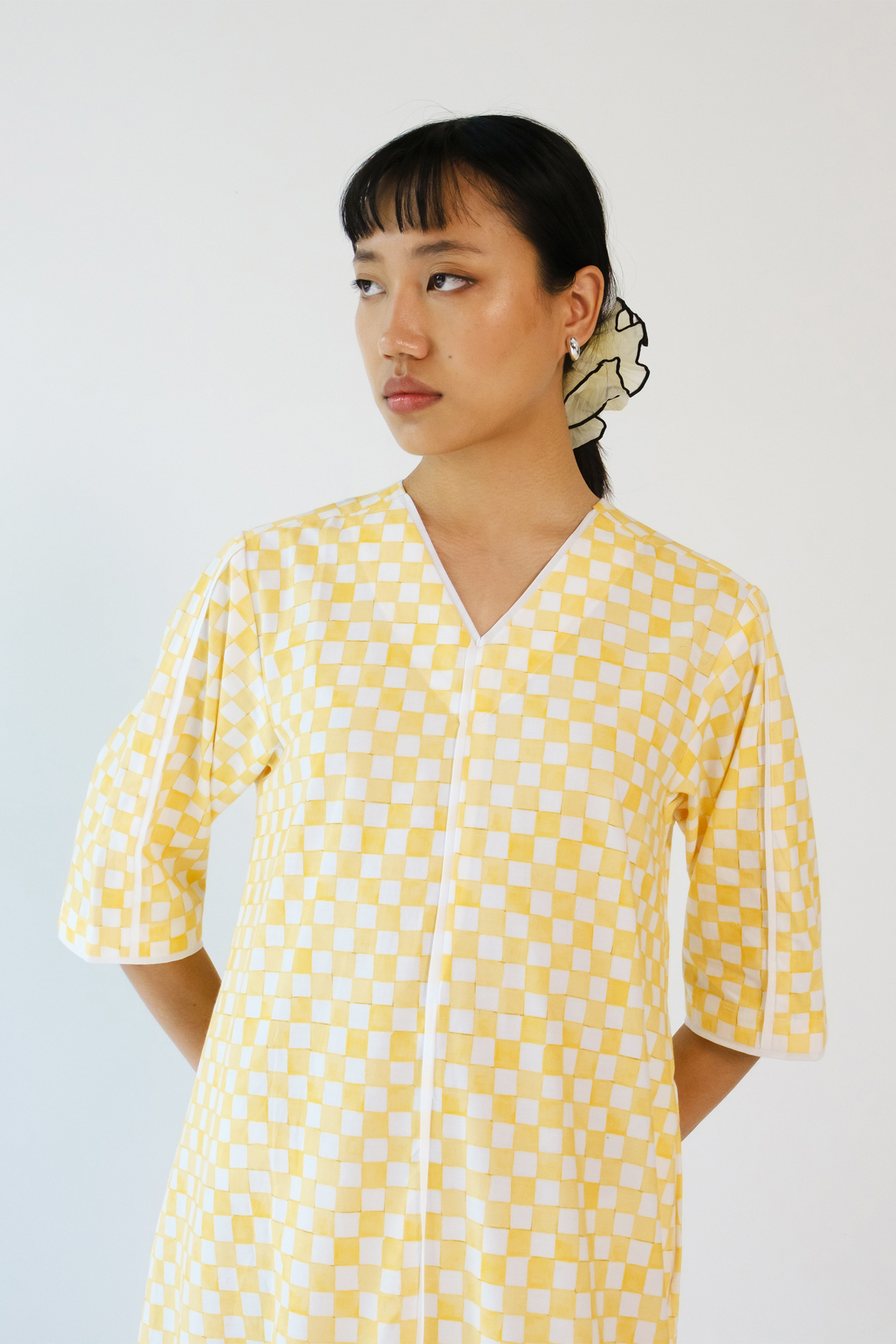 Yellow Checks Applique Dress