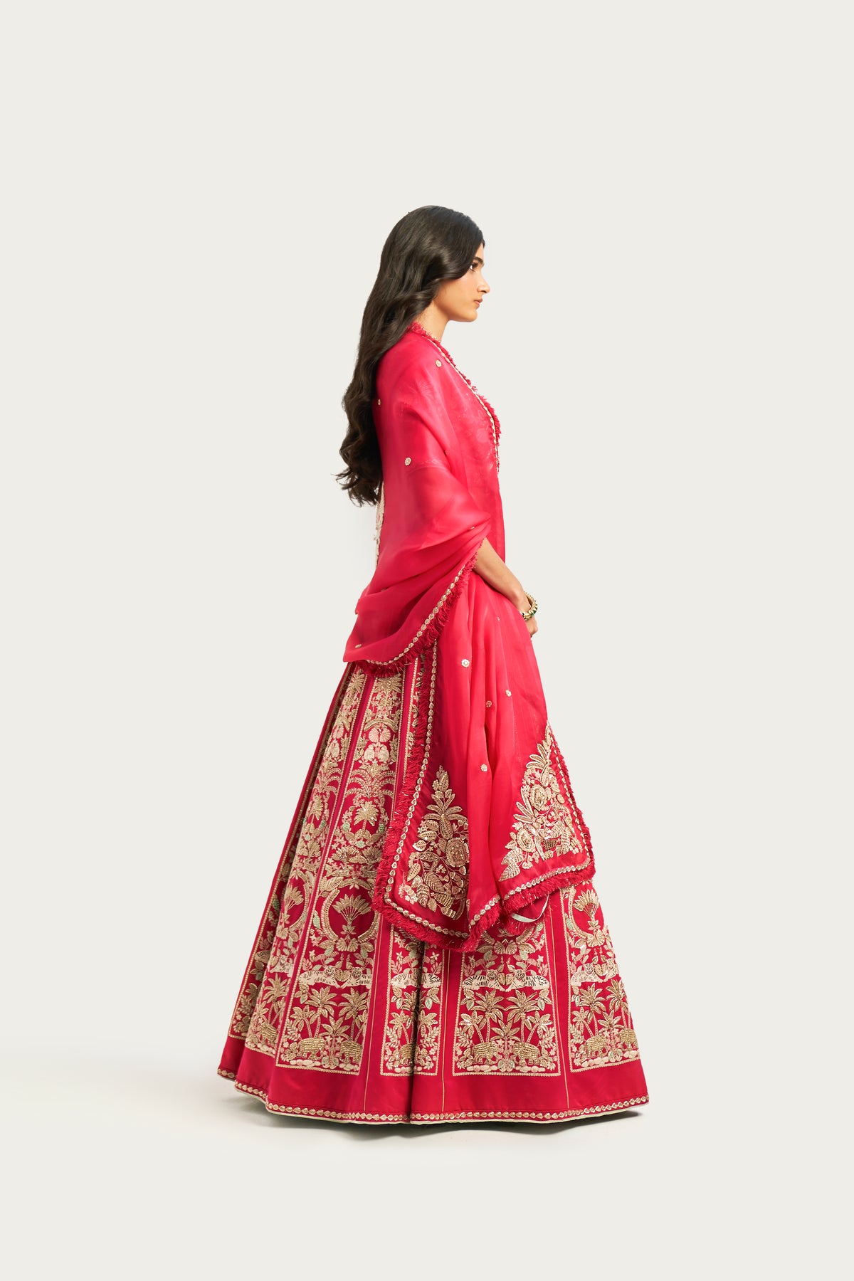 Jardin majorelle embroidered ruby lehenga set