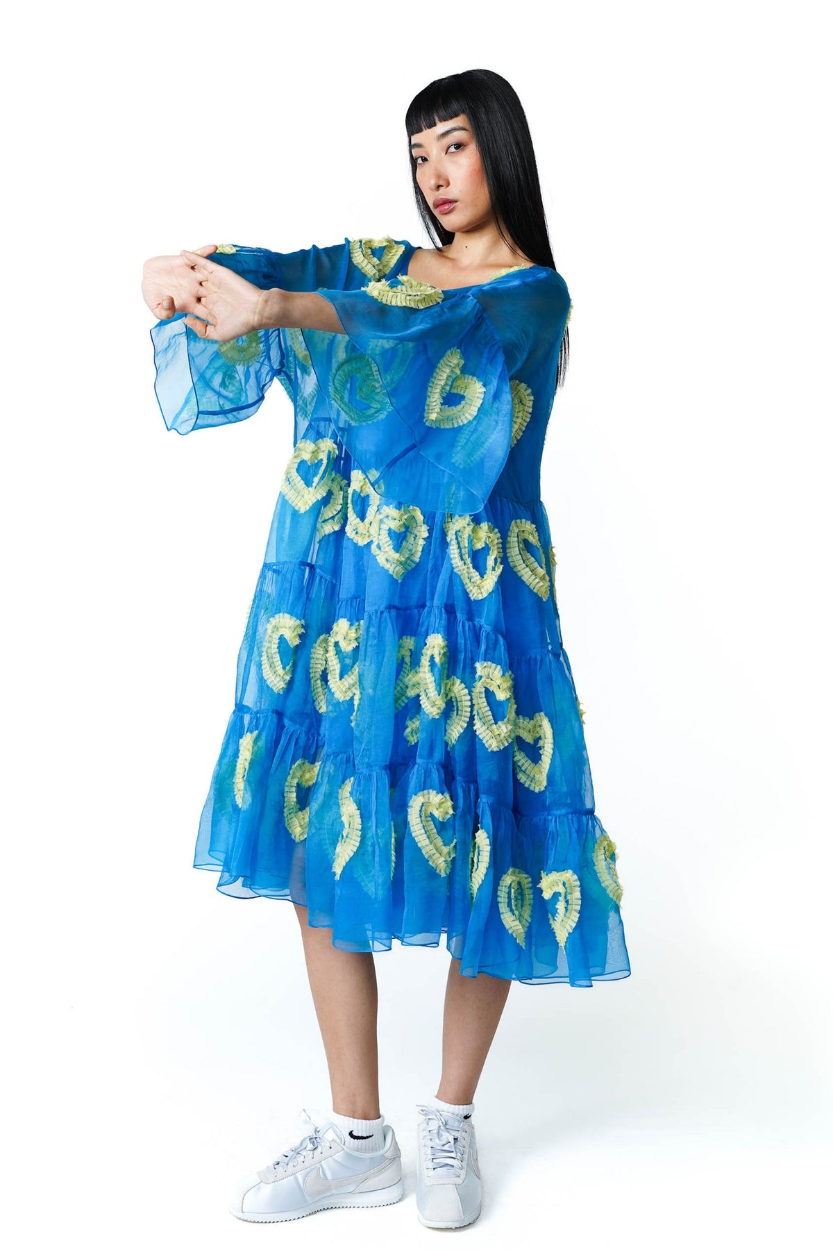 Lime Blue Hearts Tier Dress