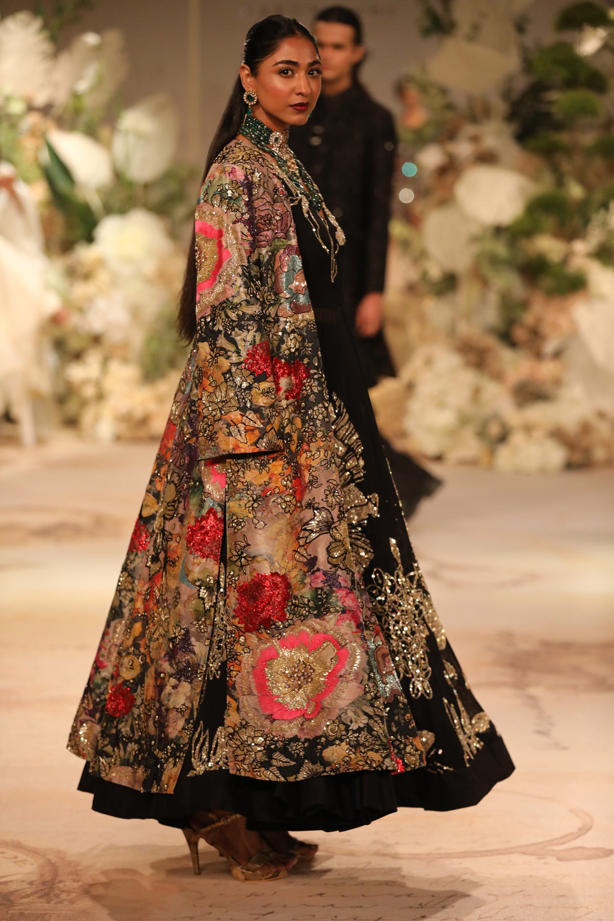 Printed Brocade Jacket With Anarkali