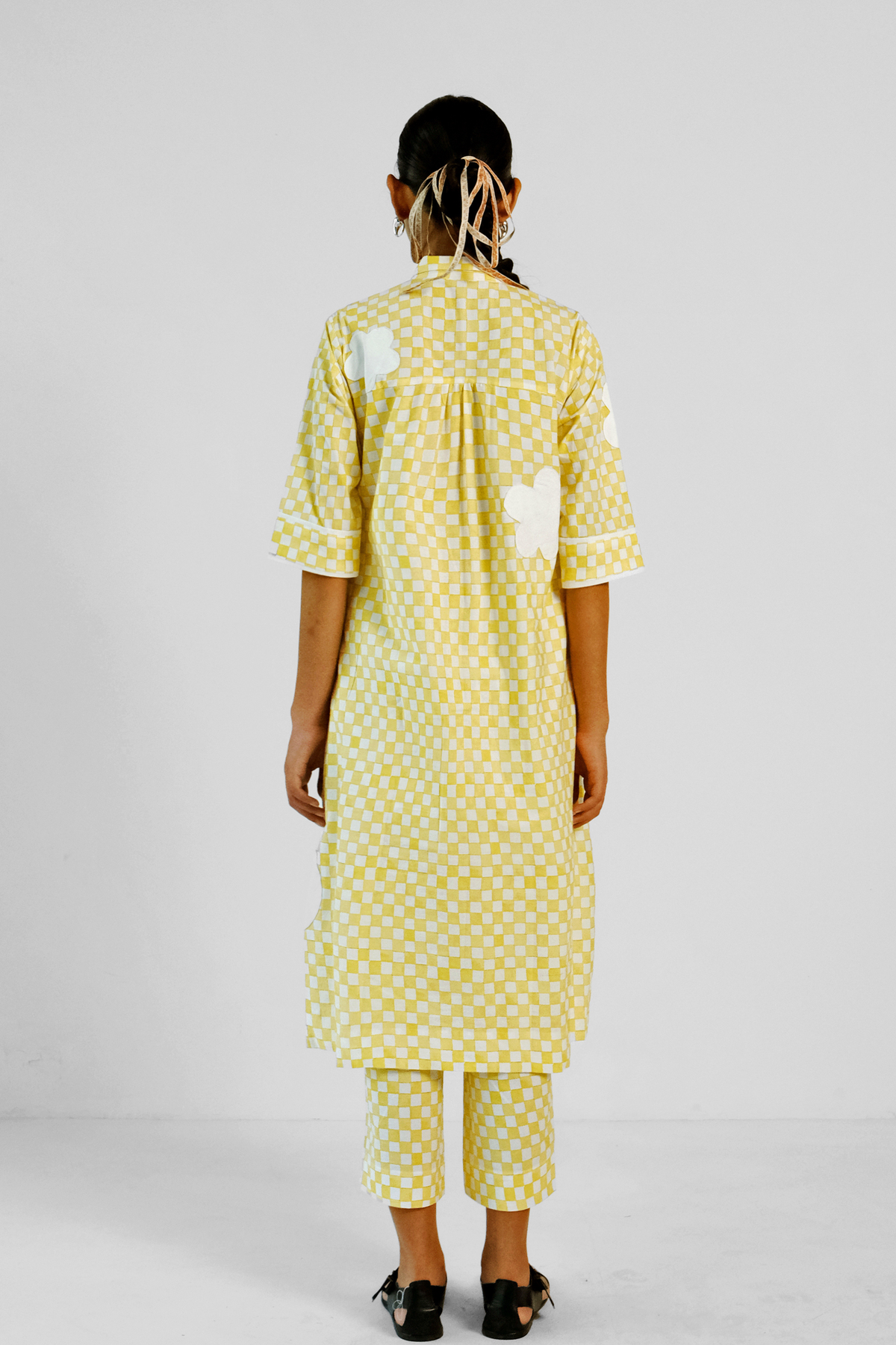 Yellow Checks Applique Co-ord Set