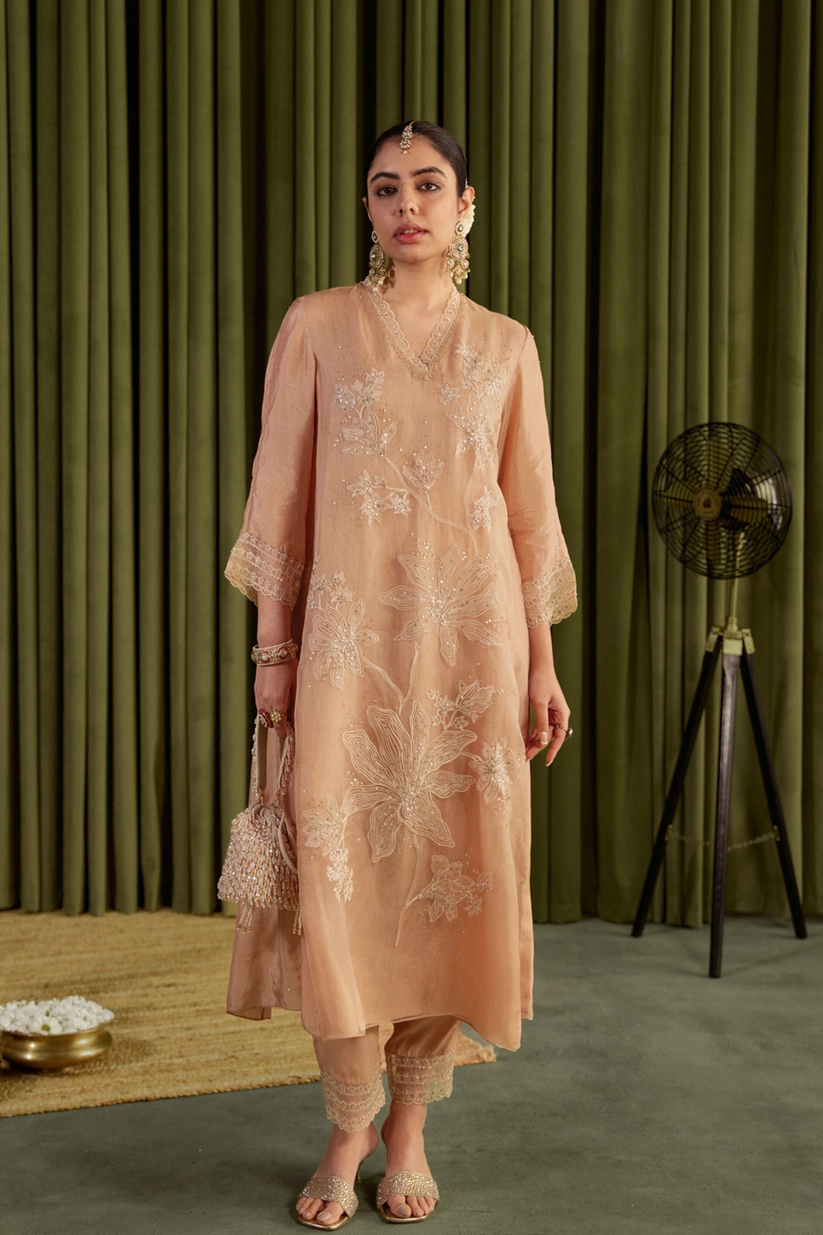 Golden Beige Embroidery Kurta Set