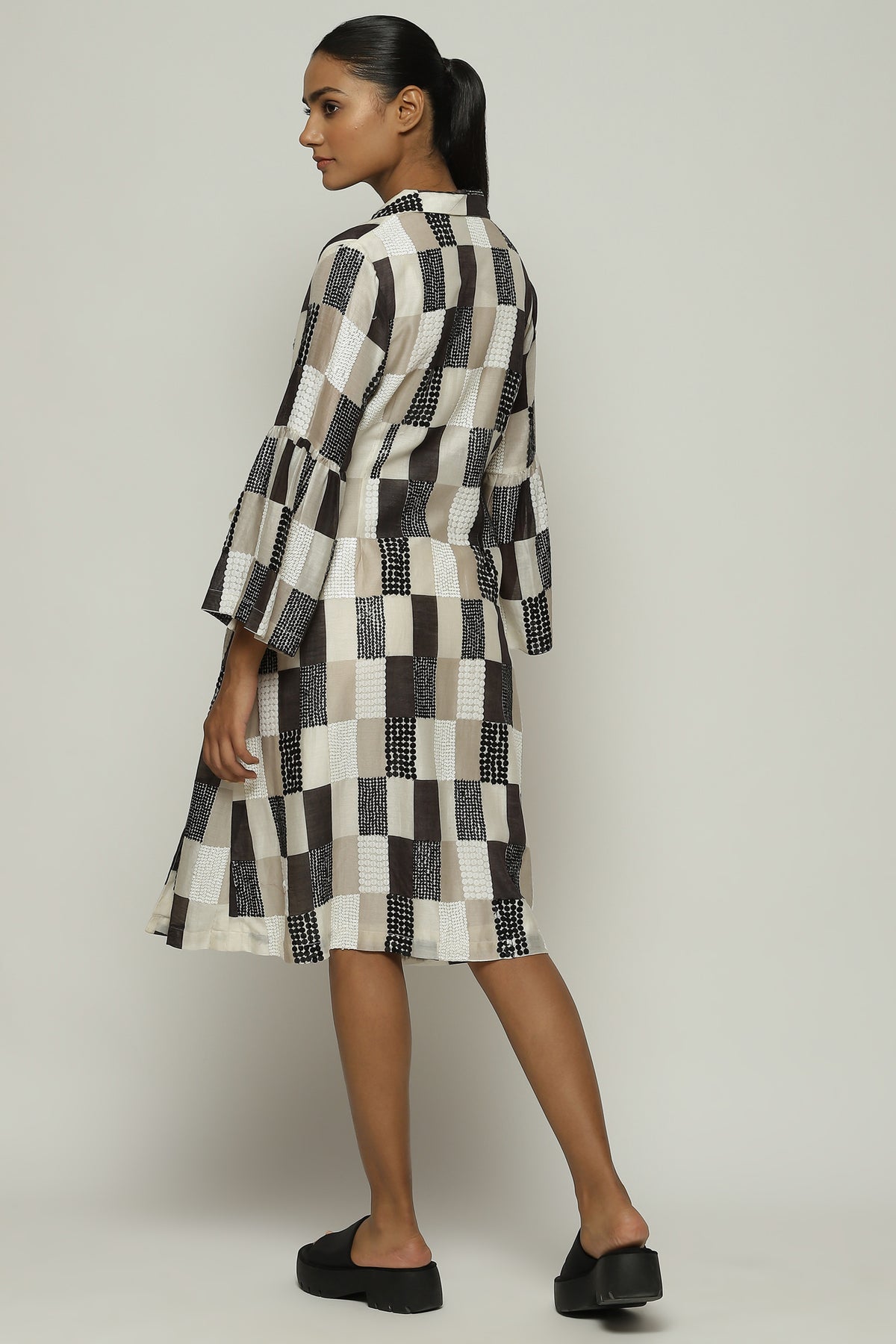 Print And Sequins Blocks Dress