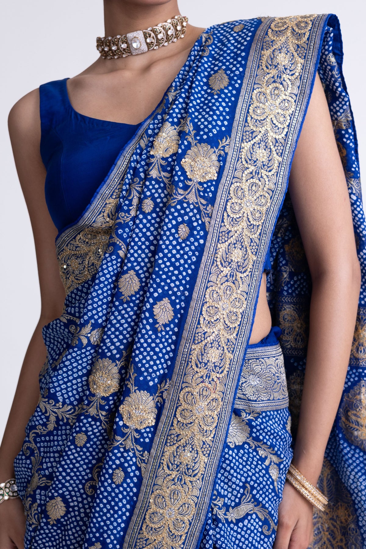 Blue Banarasi Bandhani Saree