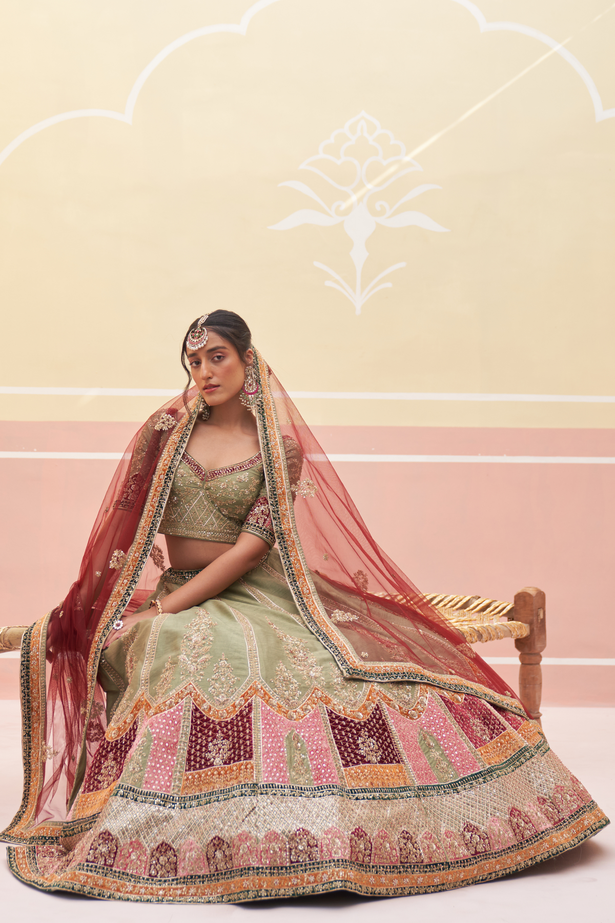 Green Raw Silk Lehenga Set