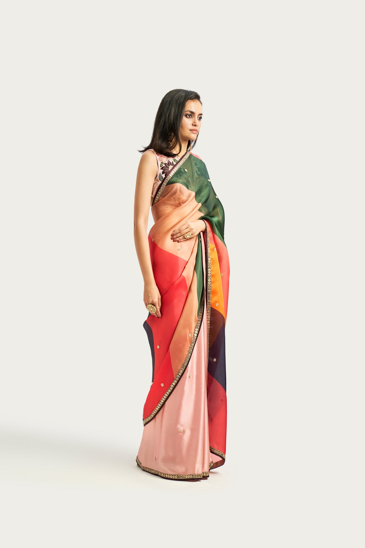 Chevron embroidered saree