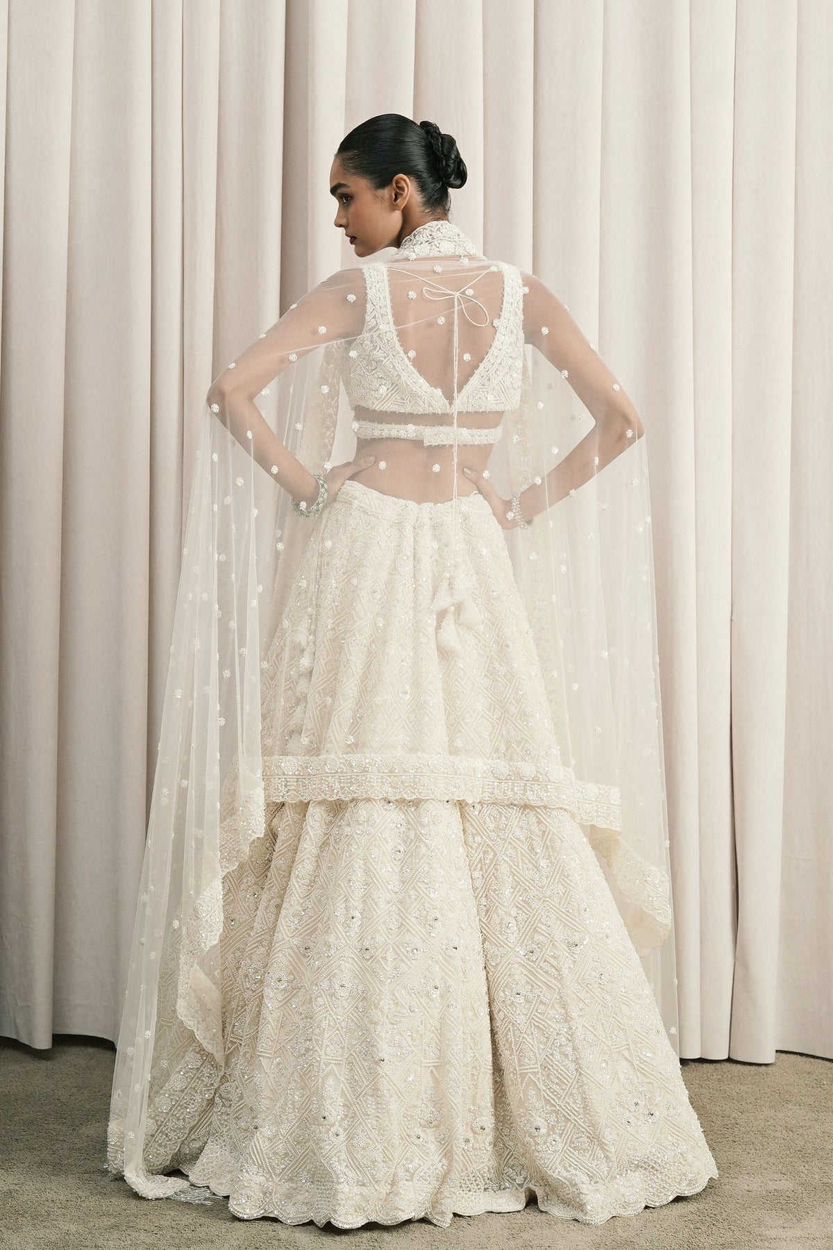 Ivory Geometric Embroidered Lehenga Set
