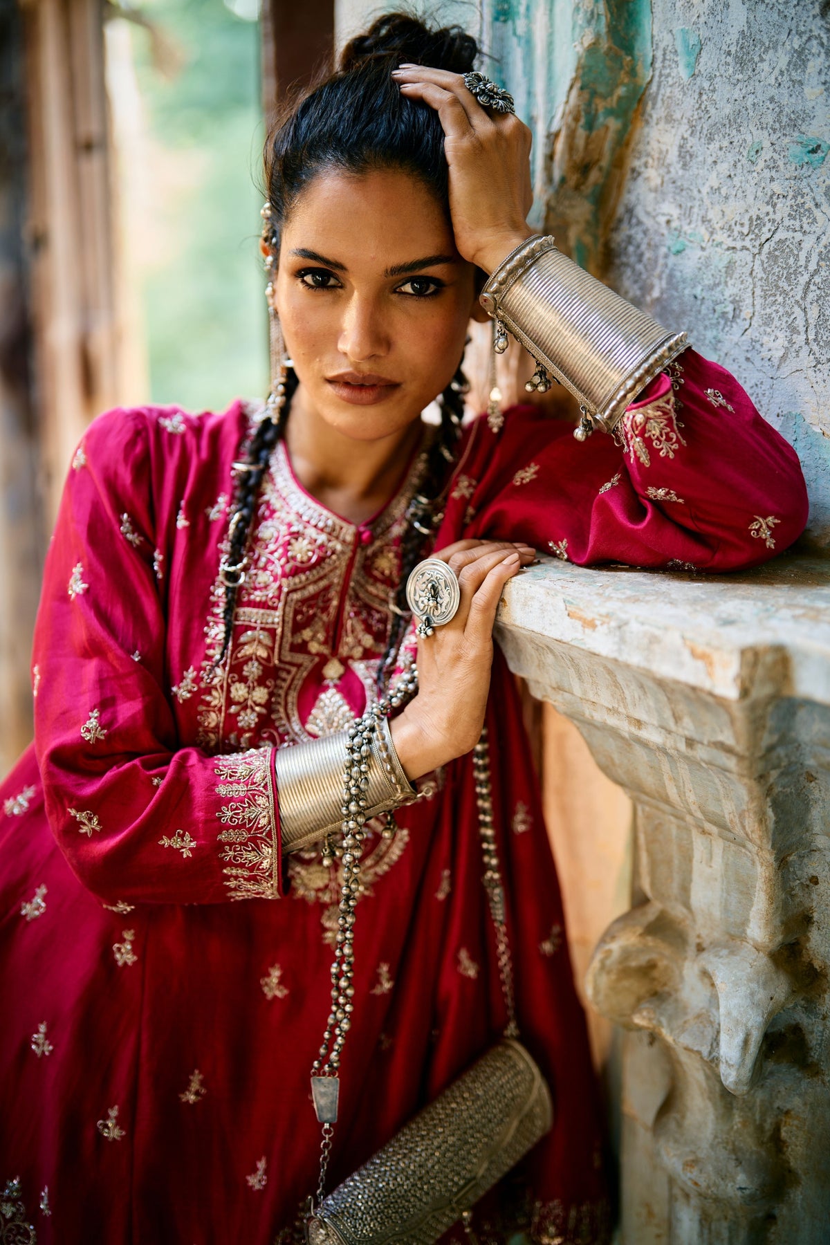 Embroidered Rani Pink Kurta Set