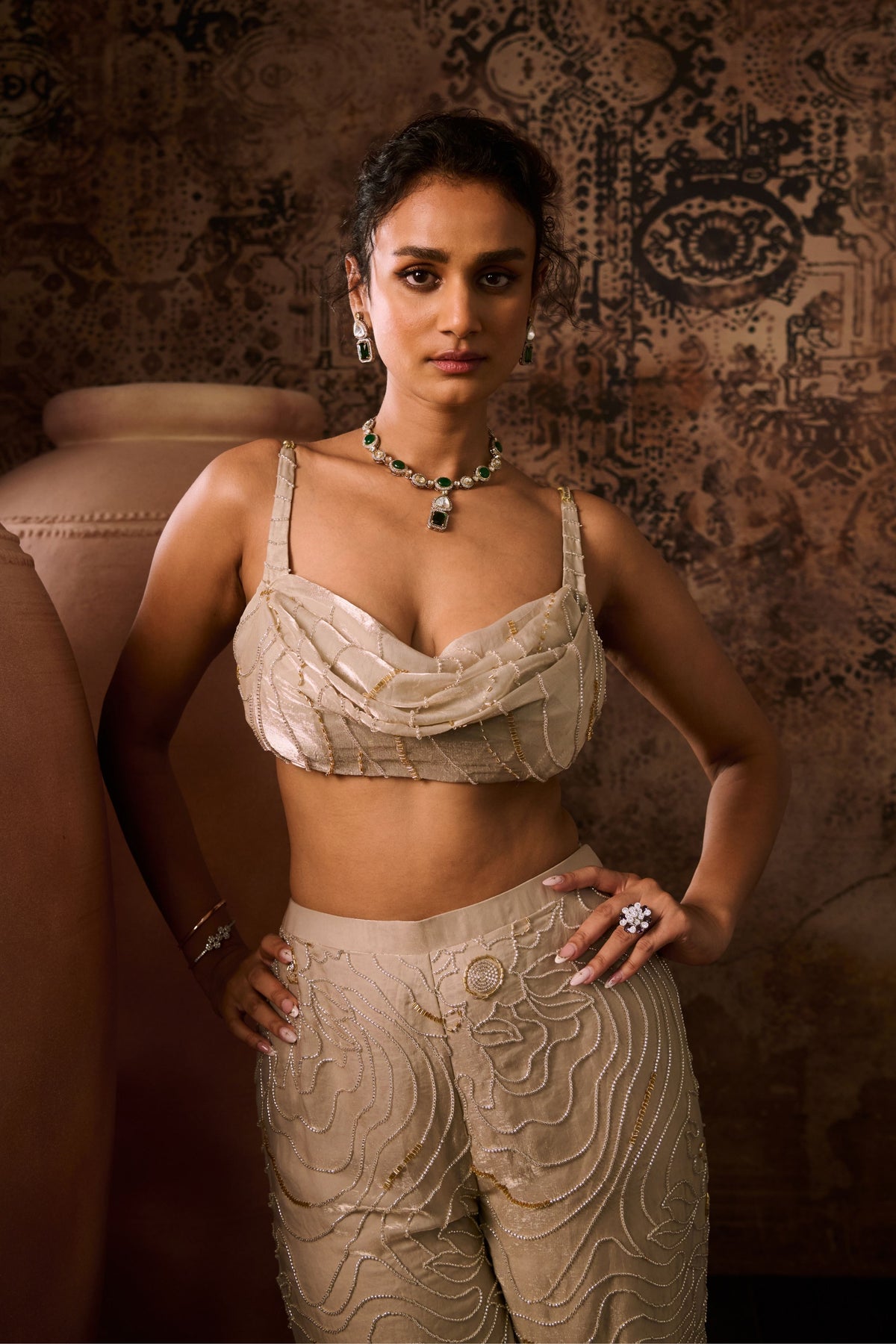 Chikoo Embroidered Cowl Top With Pant