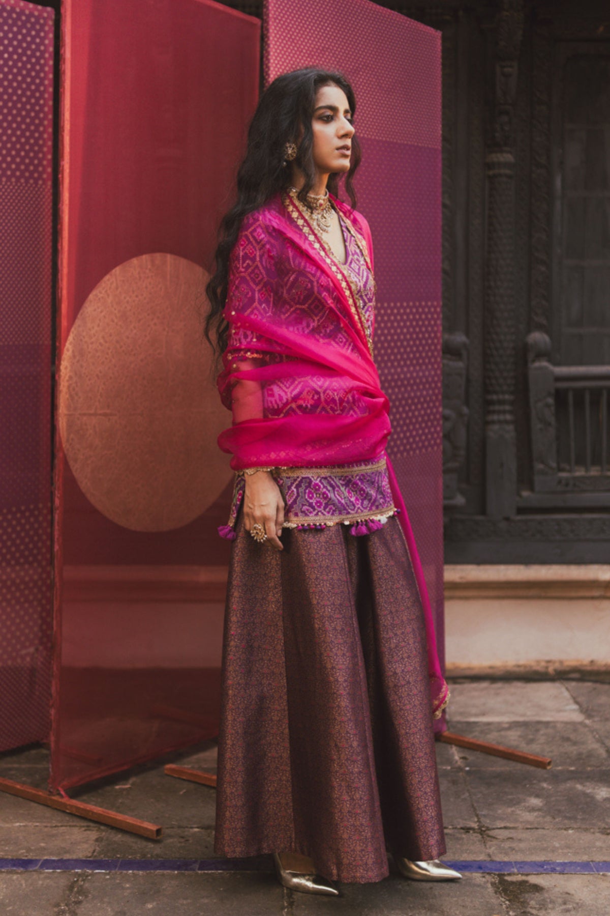 Magenta Organza Dupatta