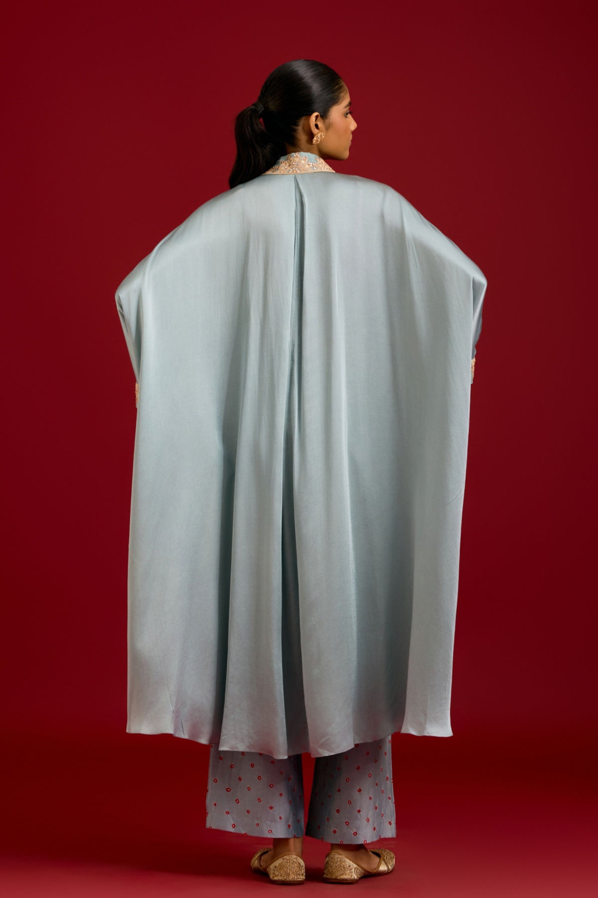 Slate Blue Embroidered Kaftan Set