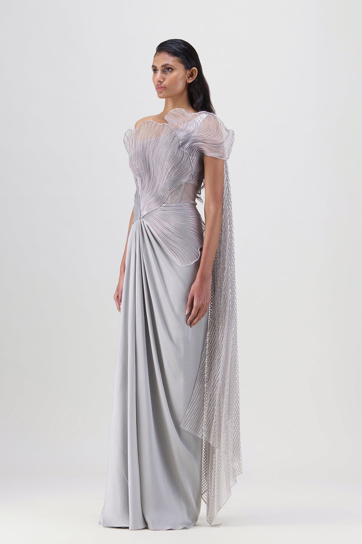 Steel Corded Coral Saree