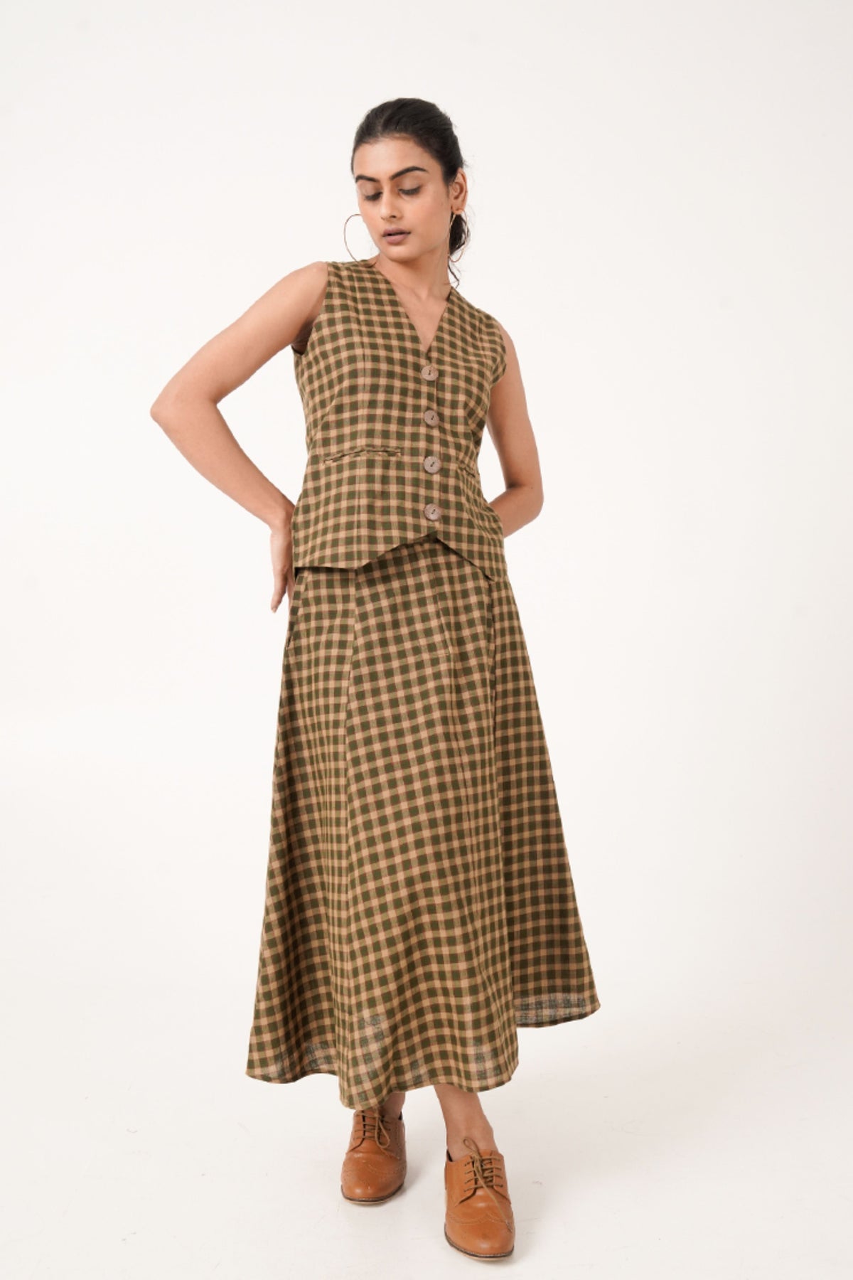 Check Olive Green Waistcoat