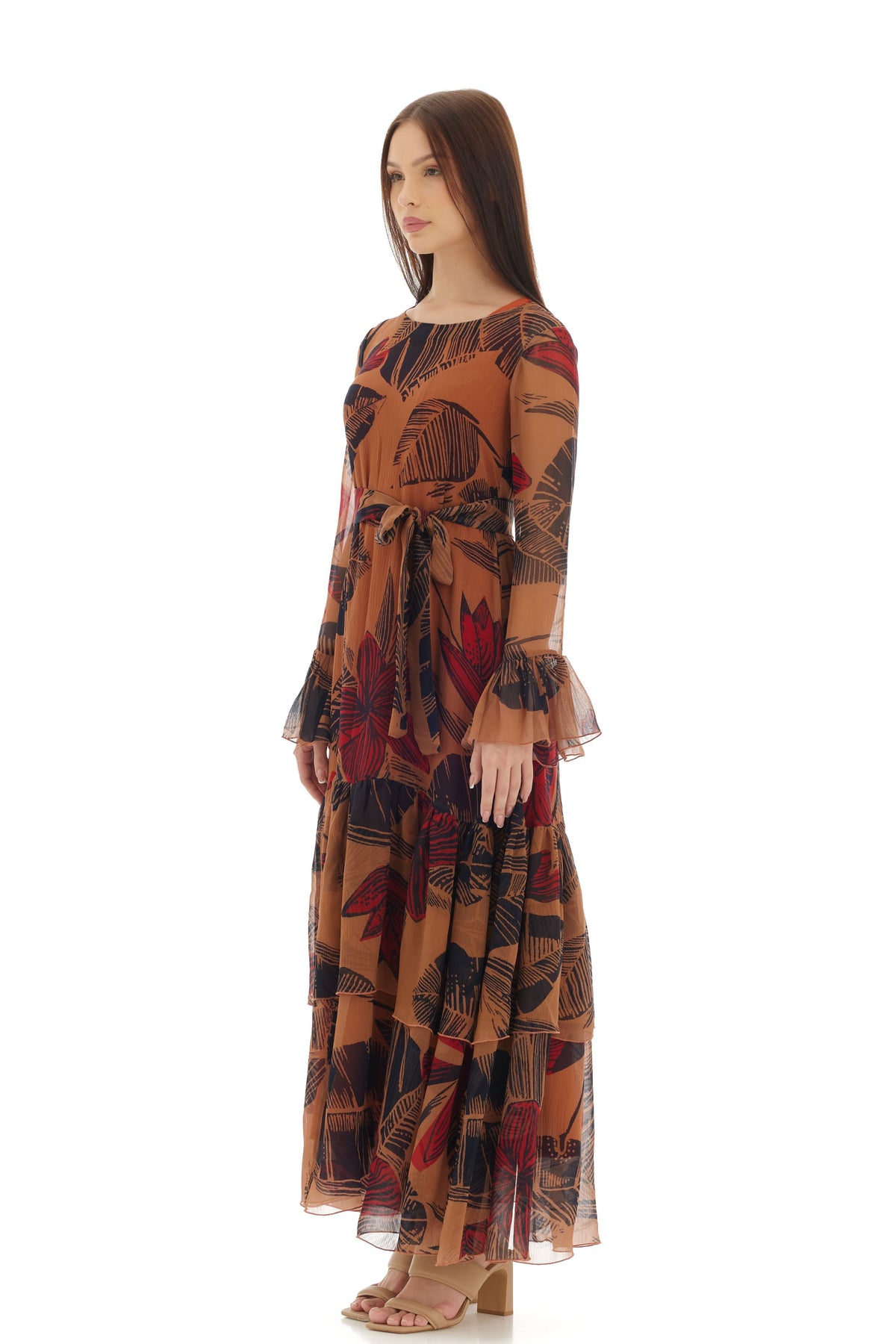 Orange Floral Long Dress