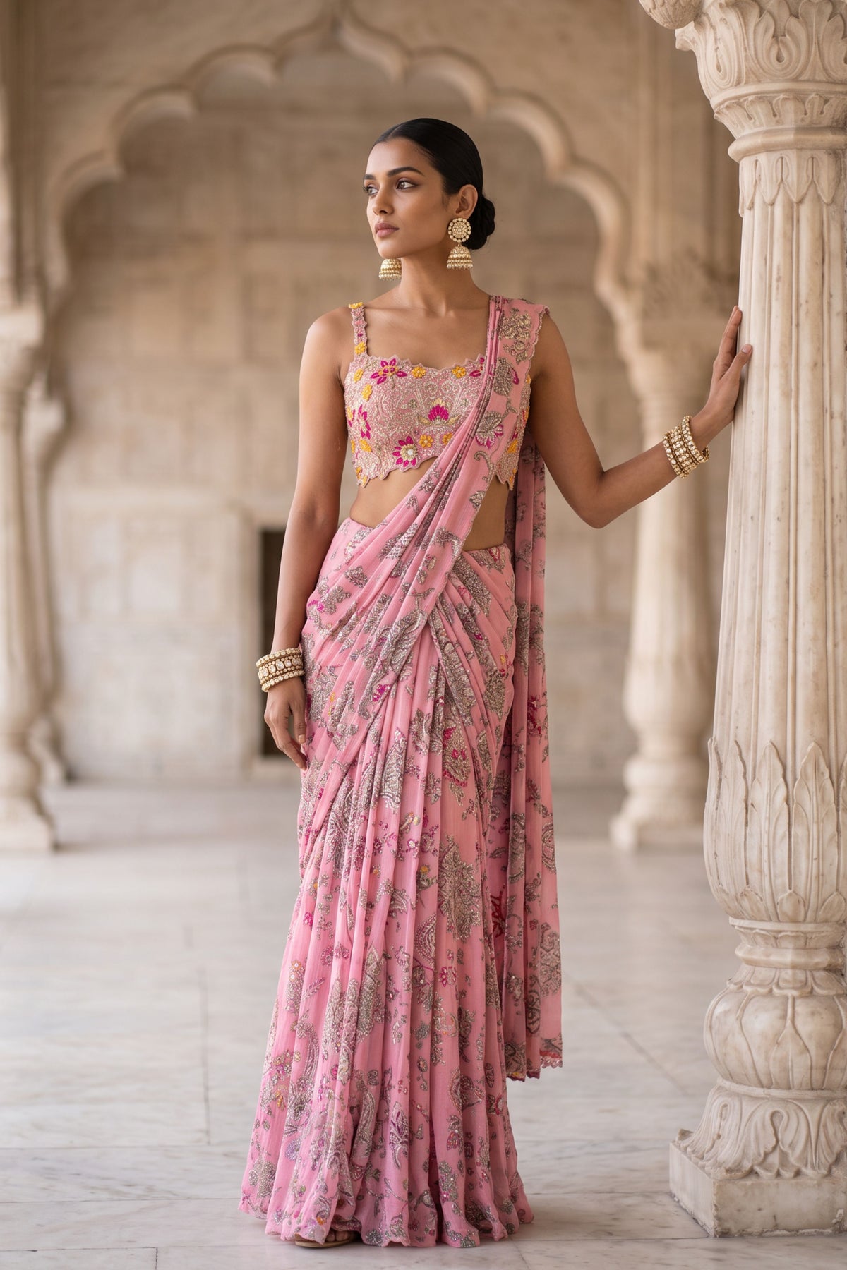 Rani Kalash Draped Saree Set