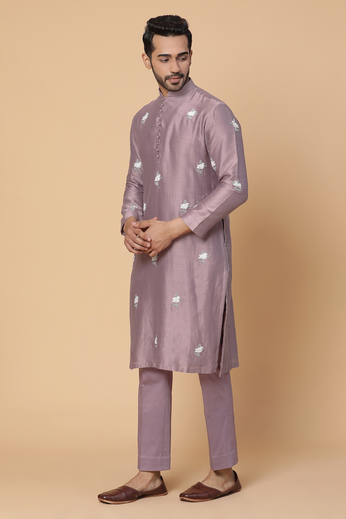Chanderi silk purple kurta set