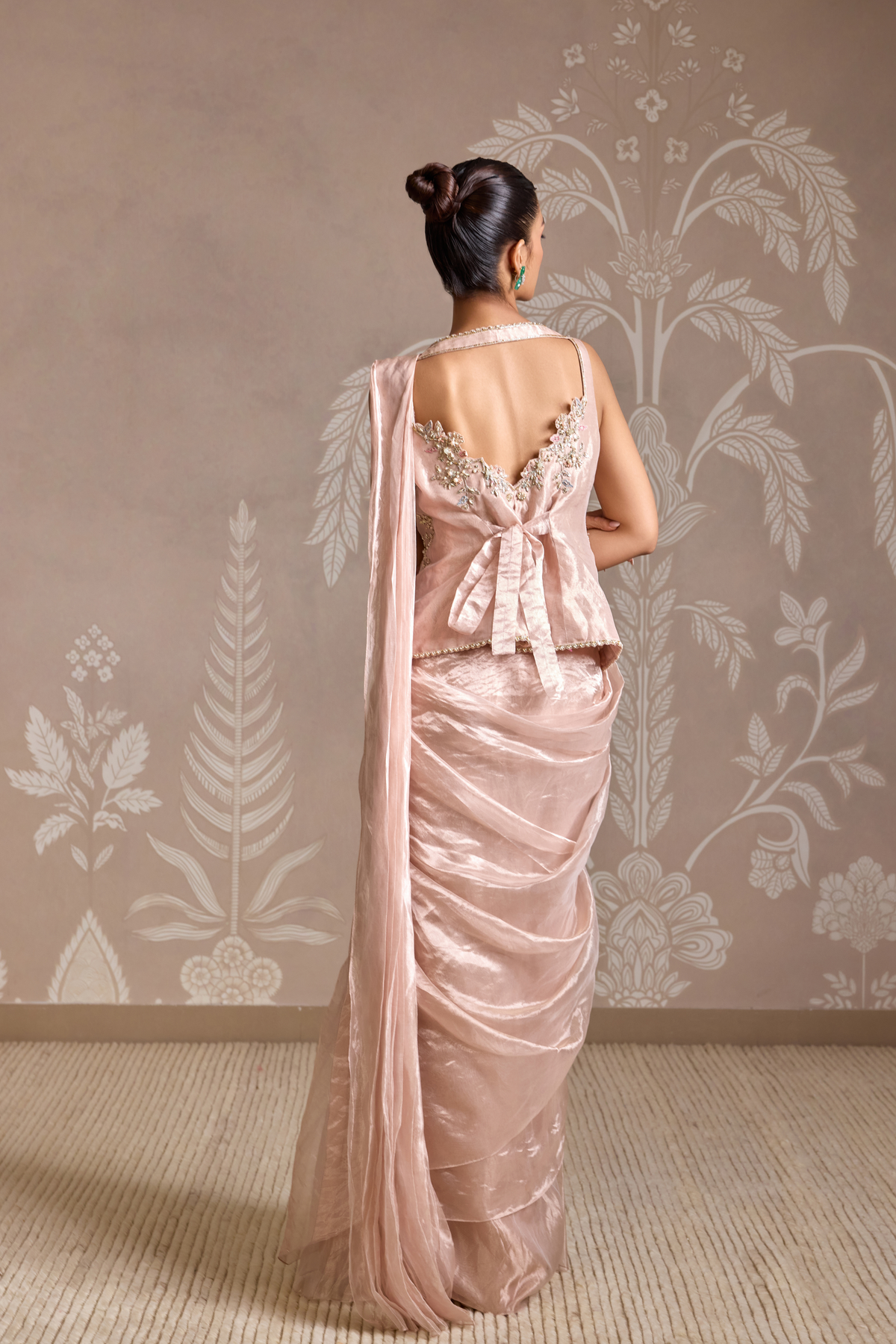 Rose Gold Drape Saree Set