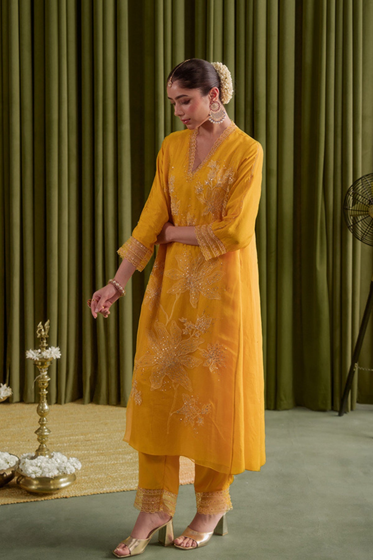 Golden Yellow Embroidery Kurta Set