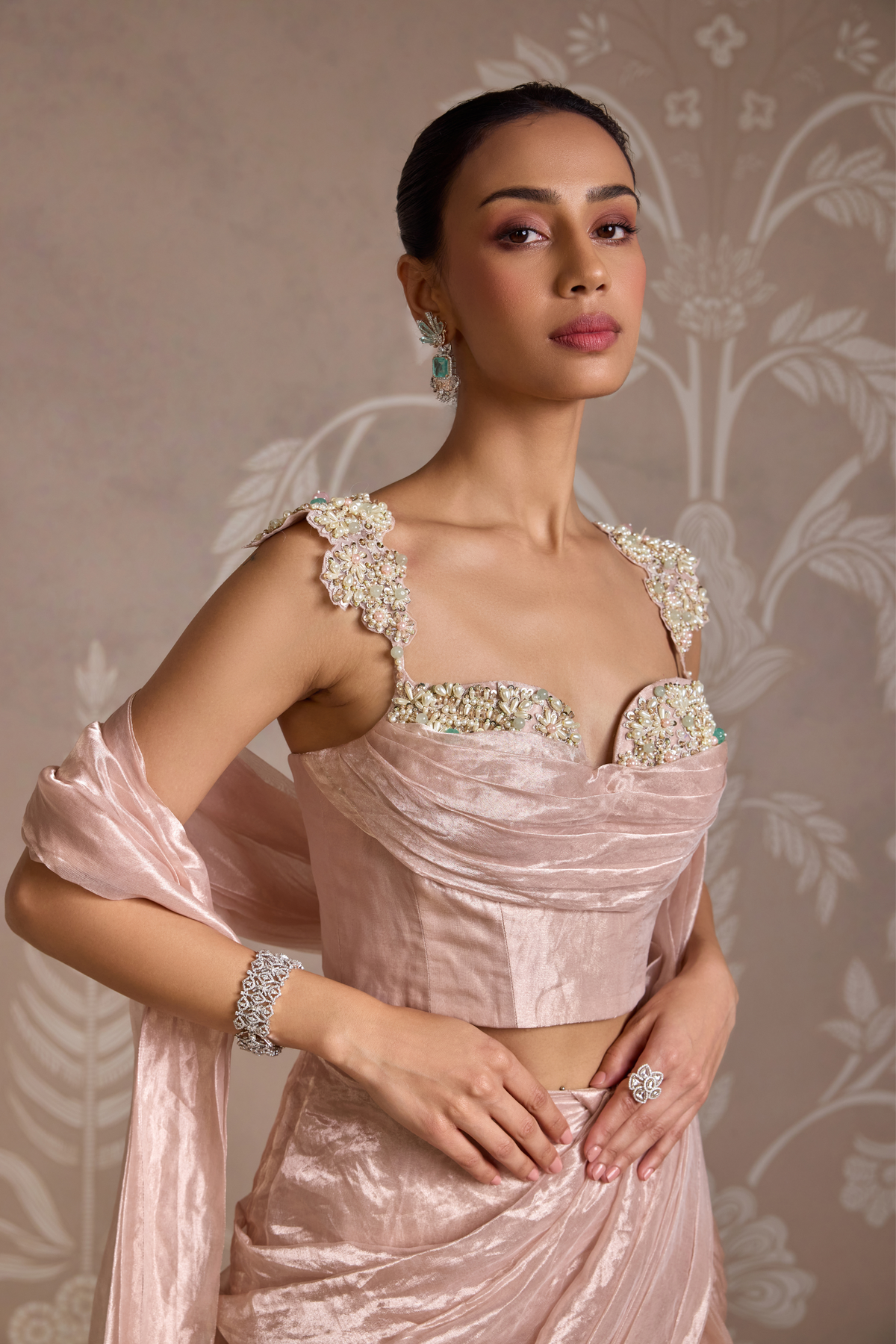 Rose Gold Drape Saree Set