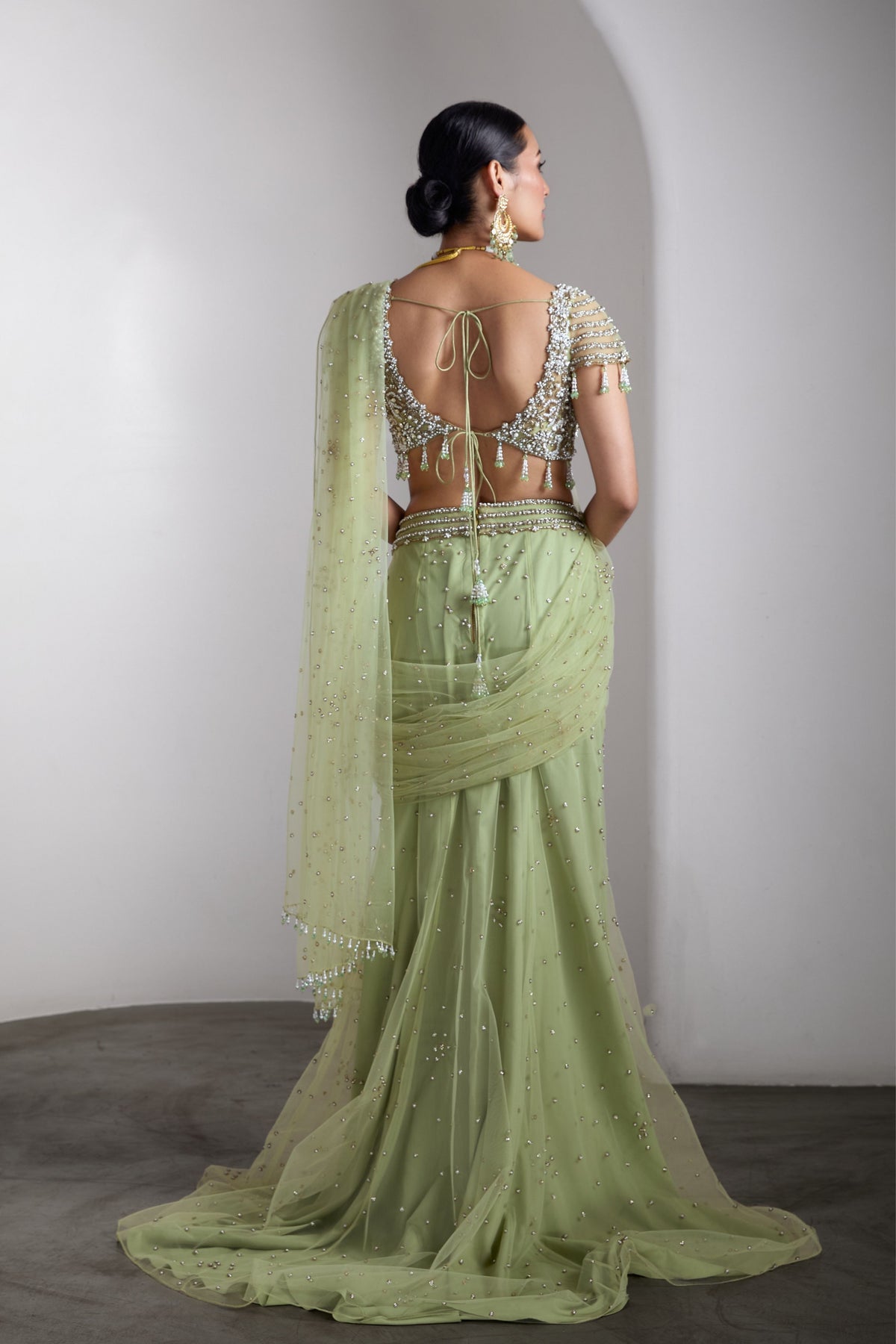 Embellished Draped Saree Set
