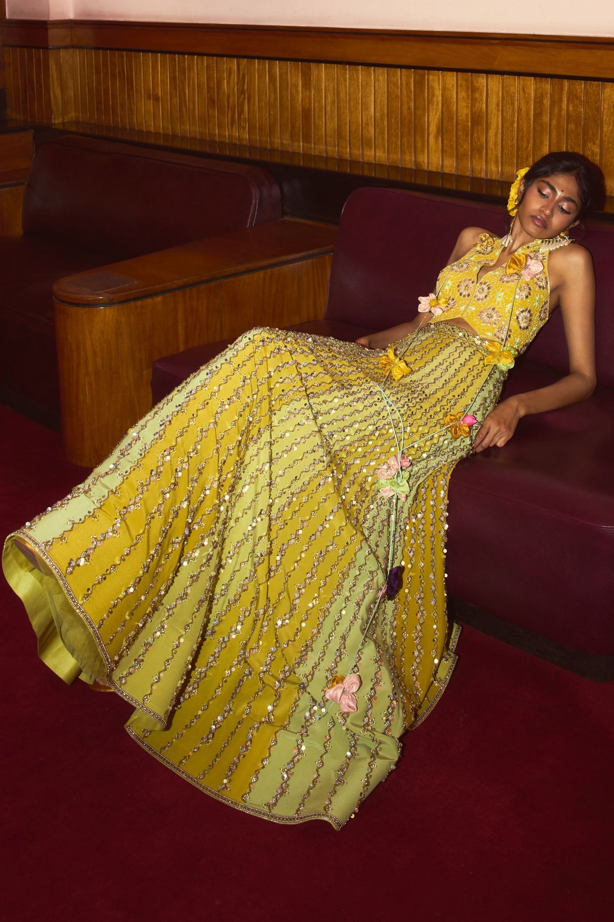 Va Voom Green Bandhani Lehenga Set
