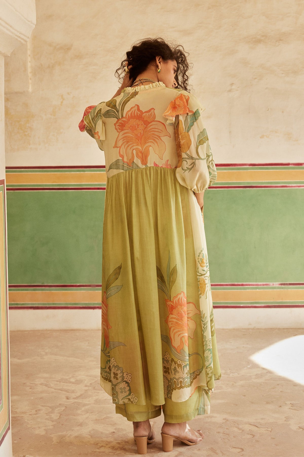 Printed Pastel Green Jacket Set