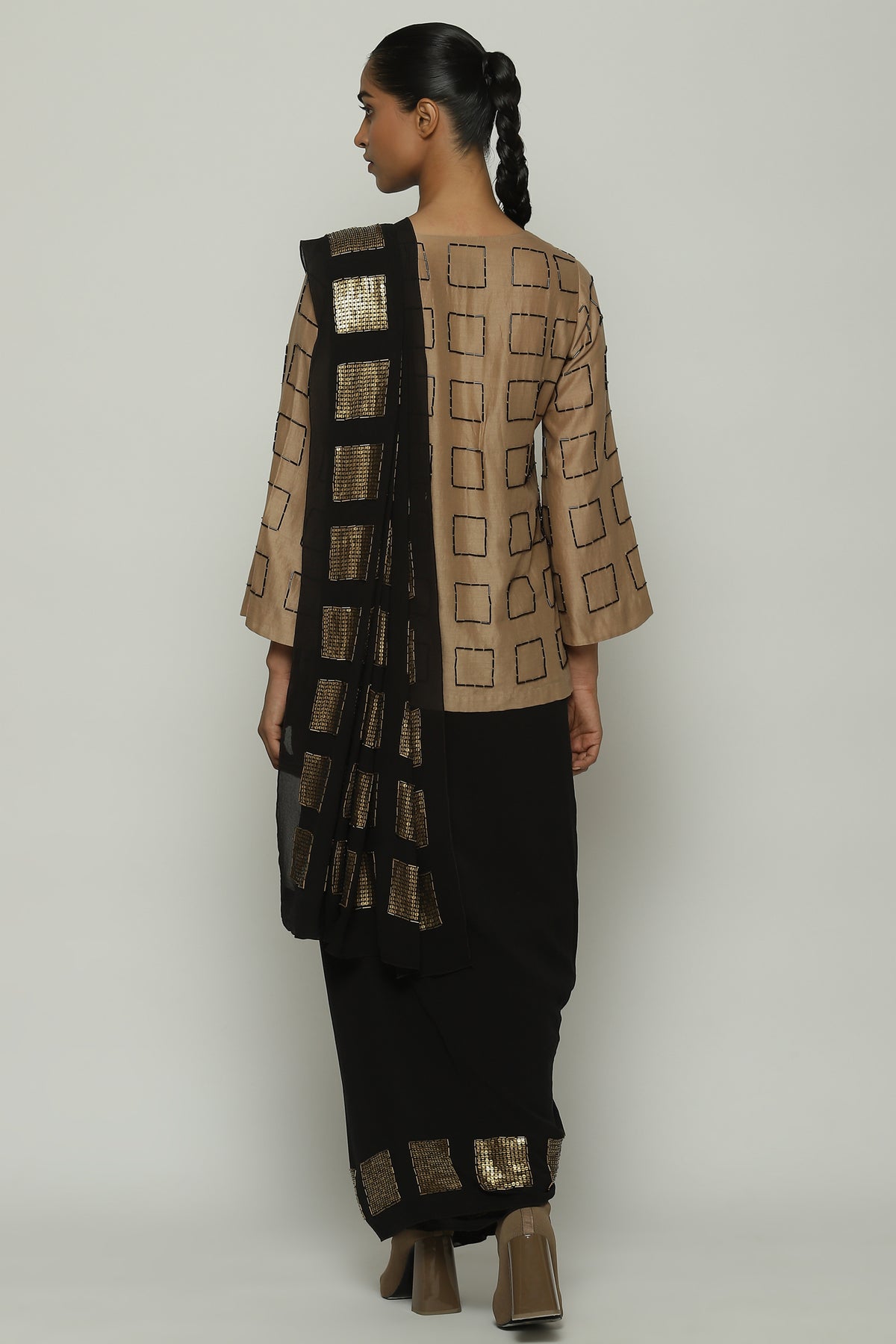 Geometric Square Embroidery Saree