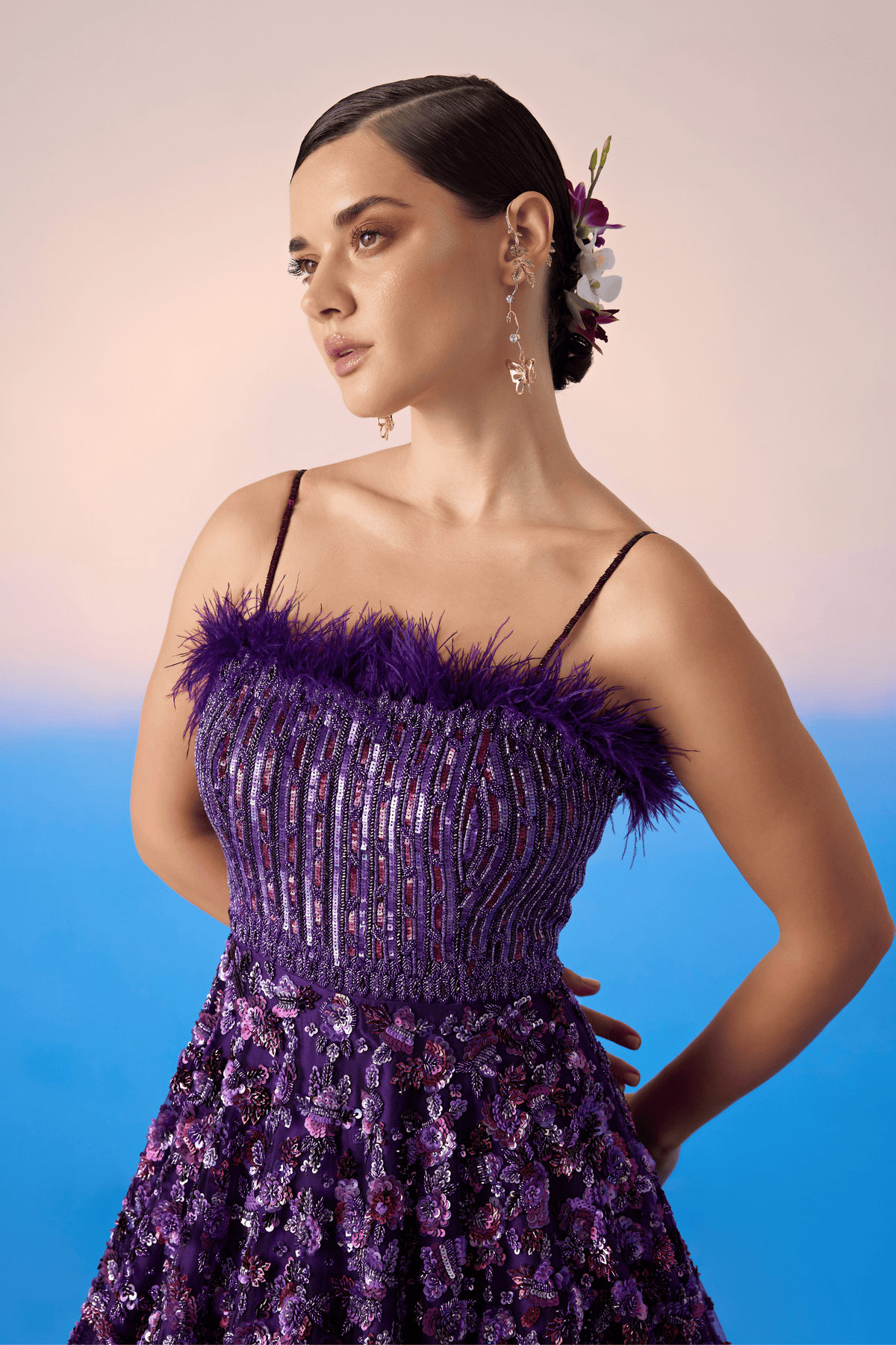 Midnight Purple Embroidered Gown