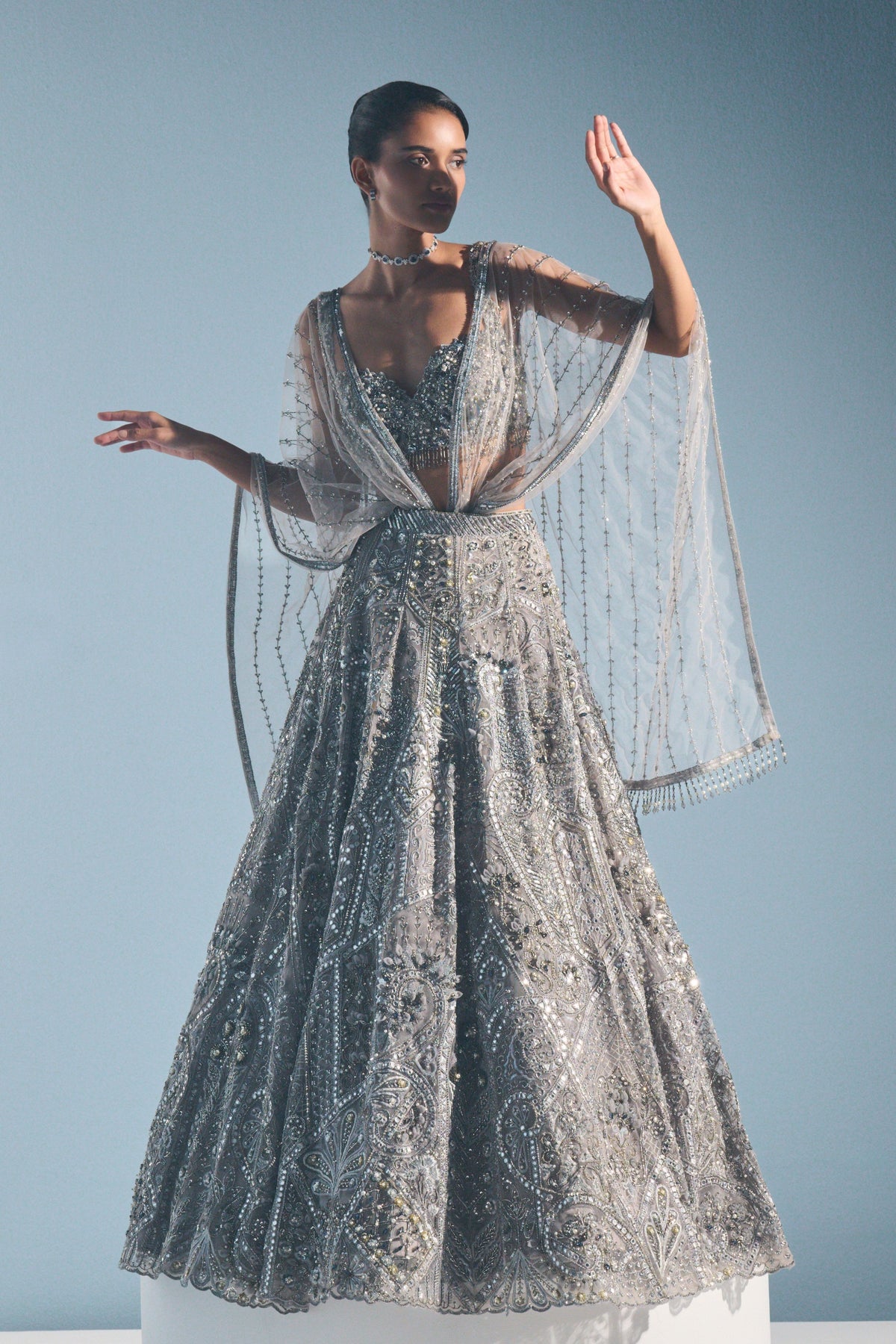 Grey Tulle Lehenga Set