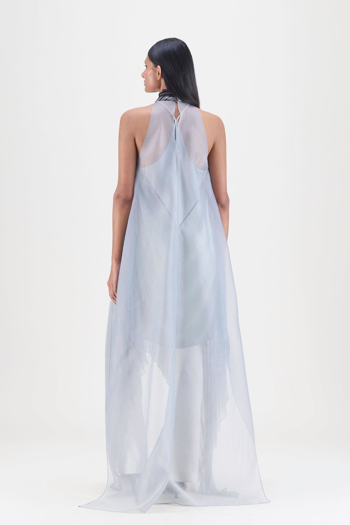 Pleated Halter Gown in Steel