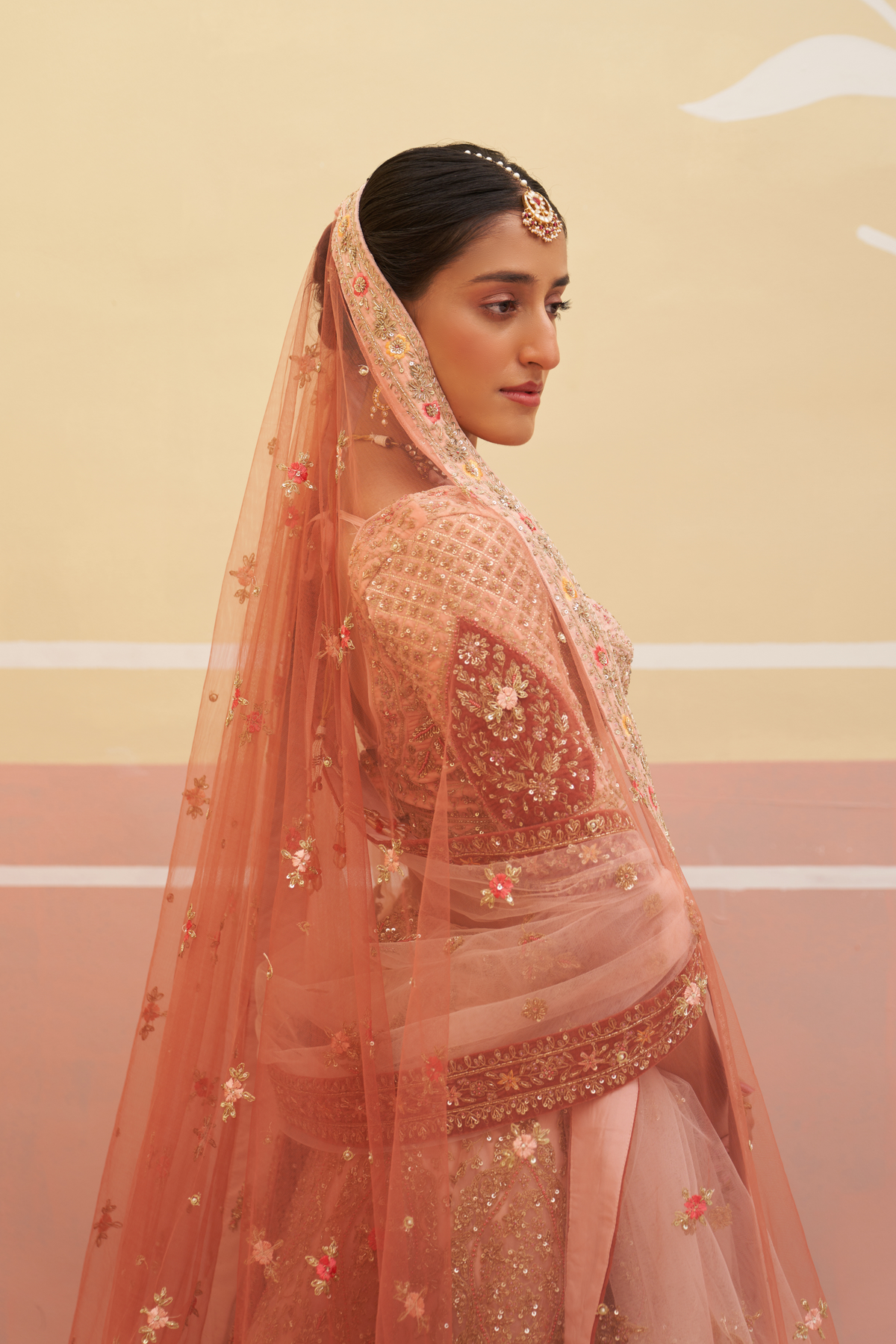 Peach Organza Lehenga Set