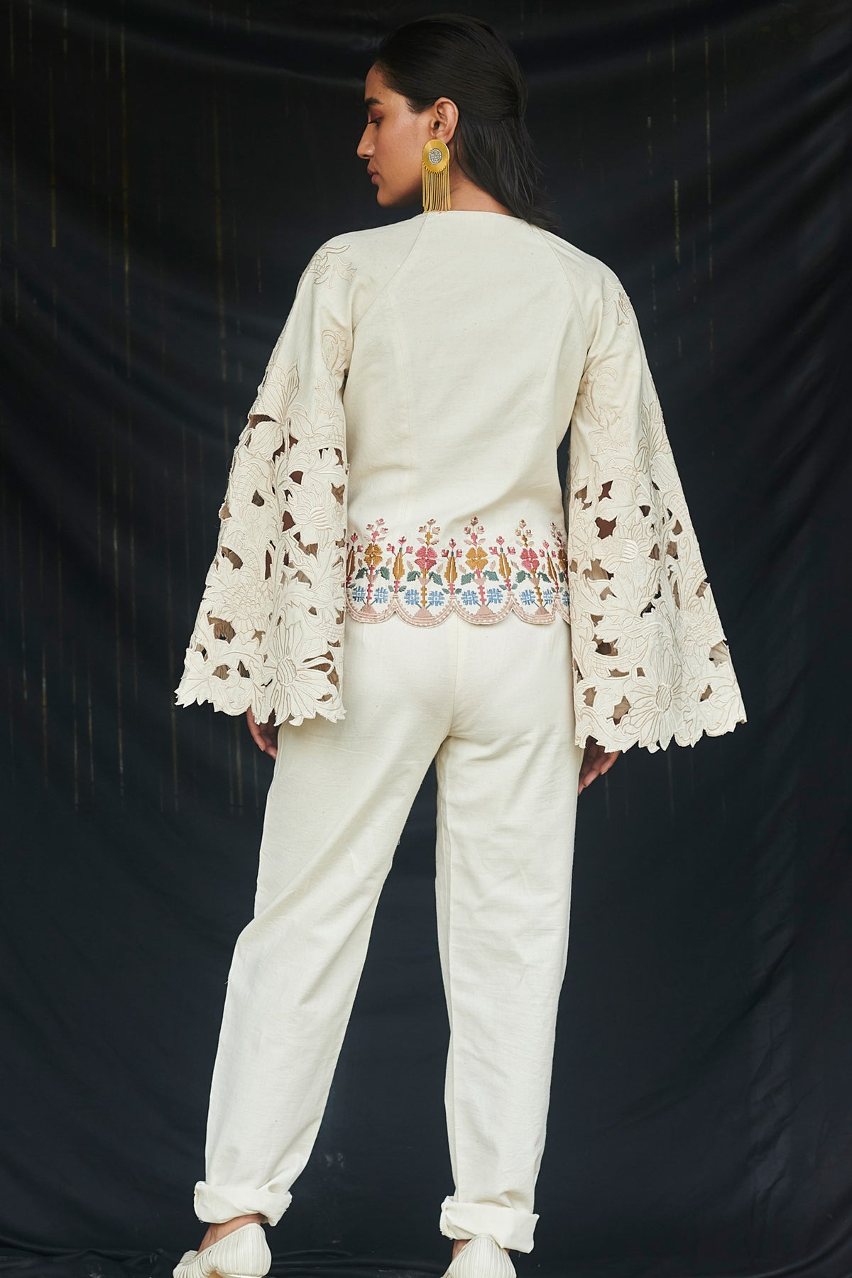 Ivory embroidered pants