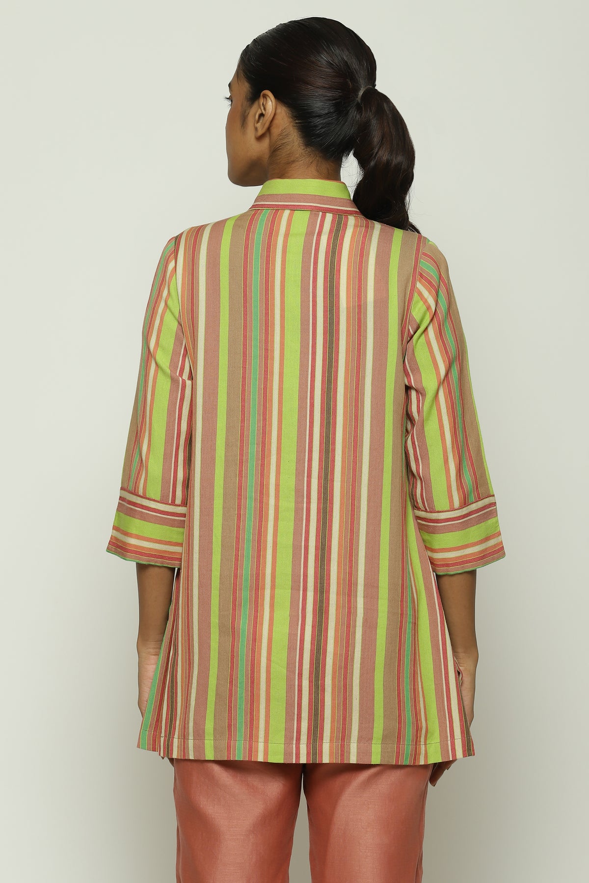 Green Multicolour Woven Stripes Shirt