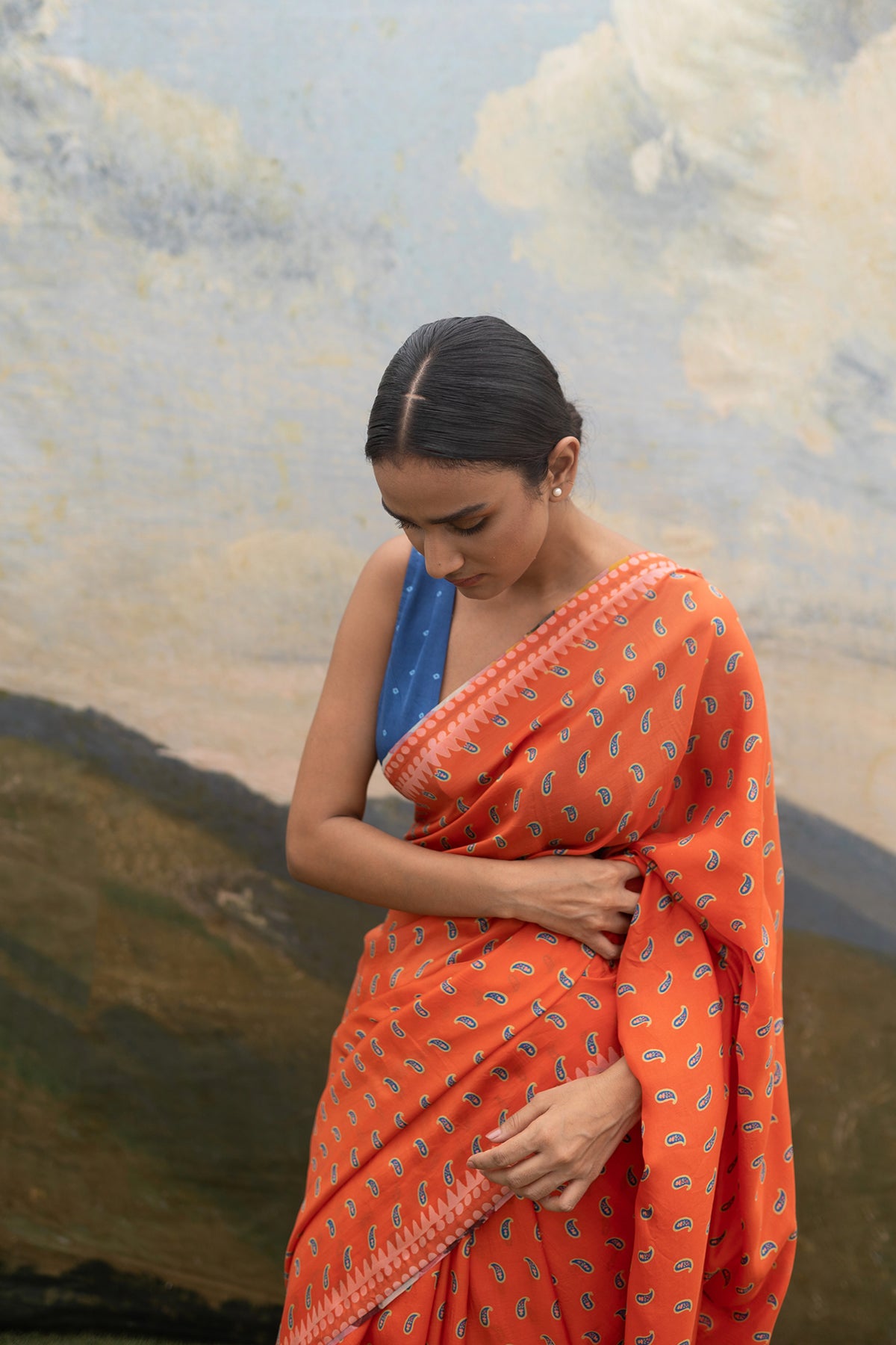 Orange paisley saree