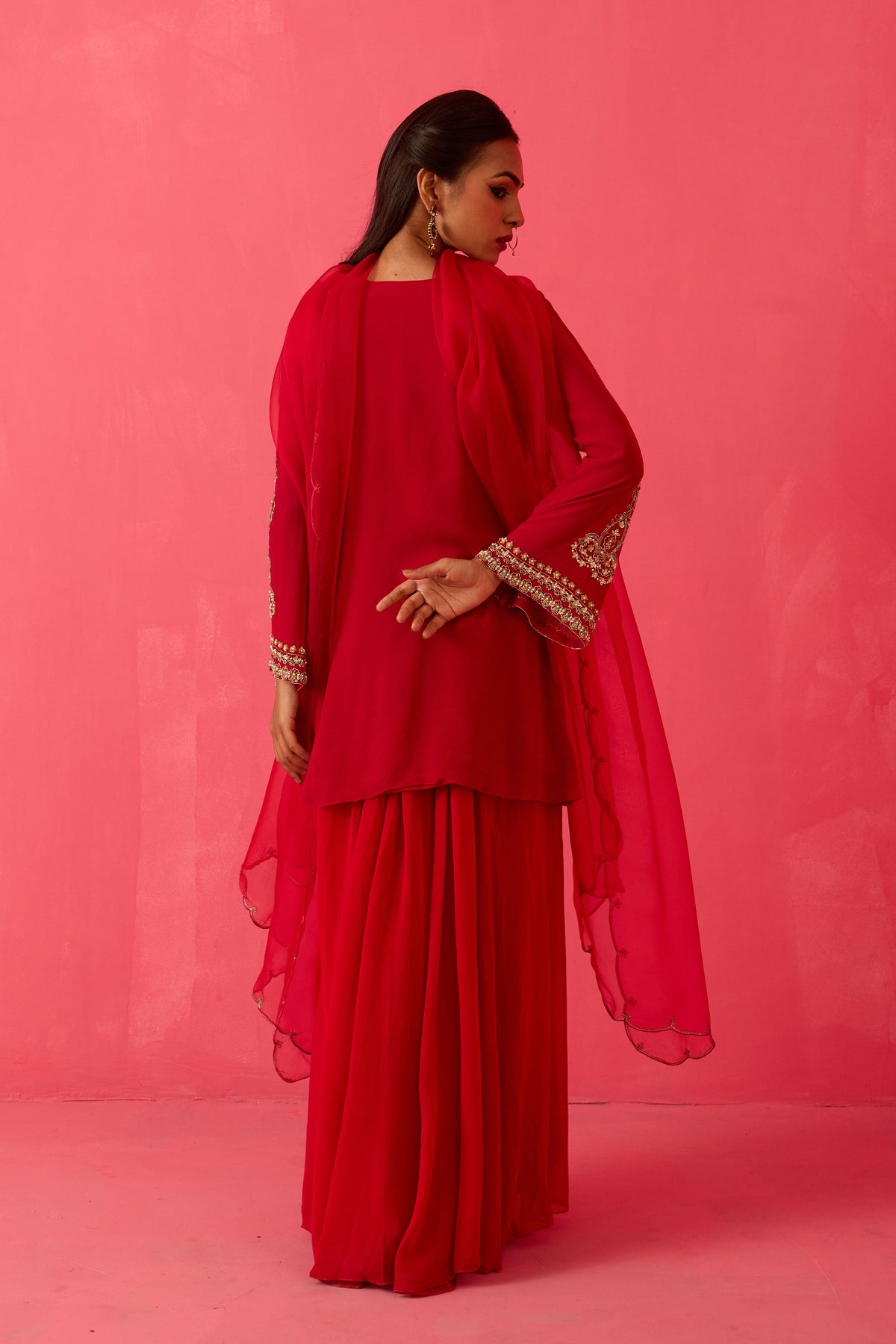 Crimson Red Sharara Set