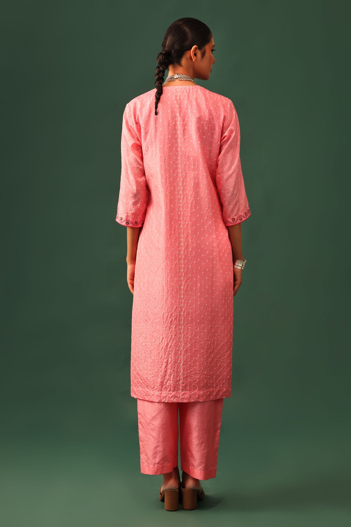 Pink Bandhani Aari Kurta Set
