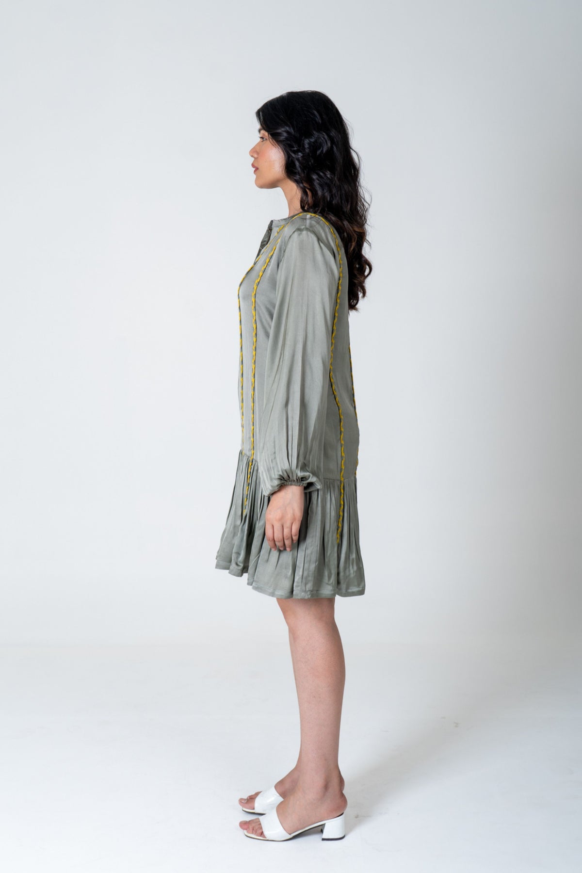Green-yellow Short Gather Dress