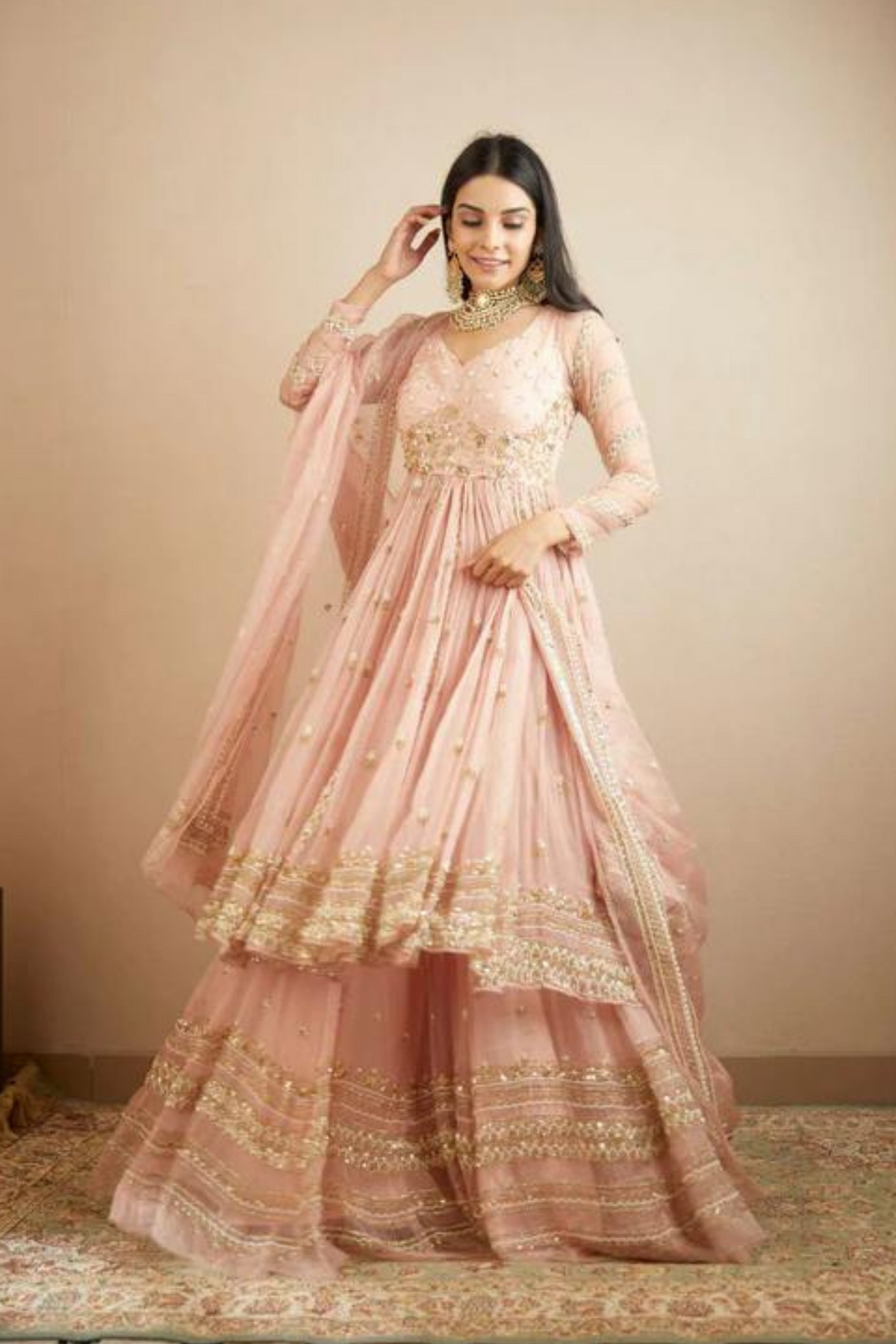 Blush Pink Anarkali With Lehenga Set