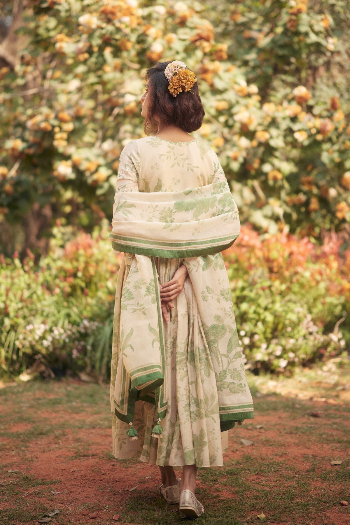 Green and Ivory Anarkali Set