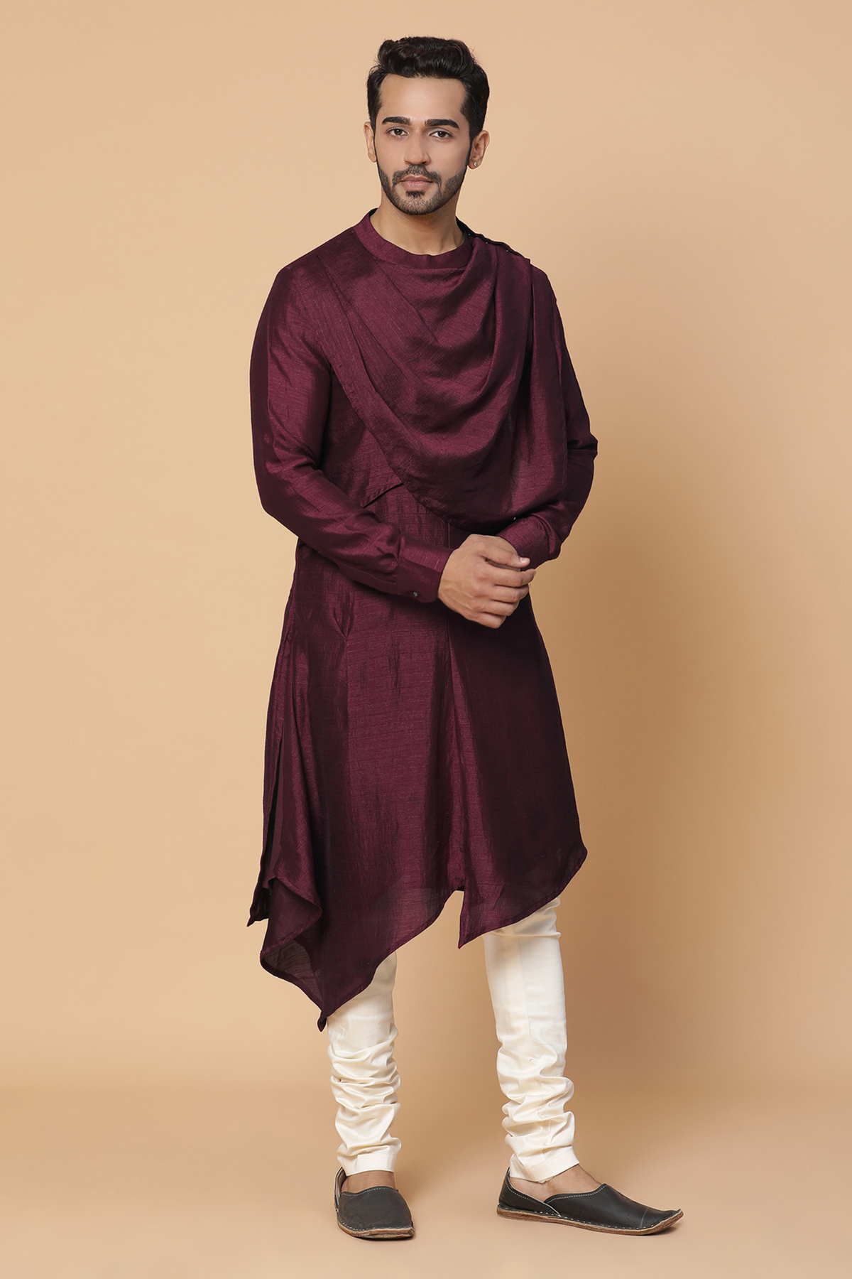 Maroon cowl neck kurta