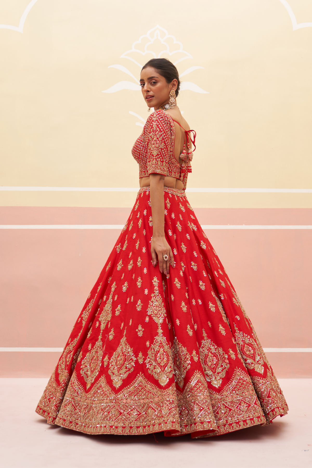 Embroidered Red Raw Silk Lehenga Set