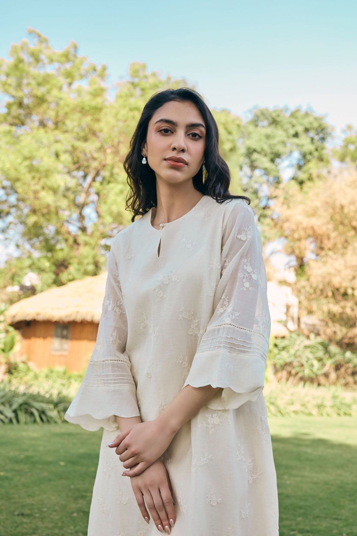 Ecru Embroidered Kurta
