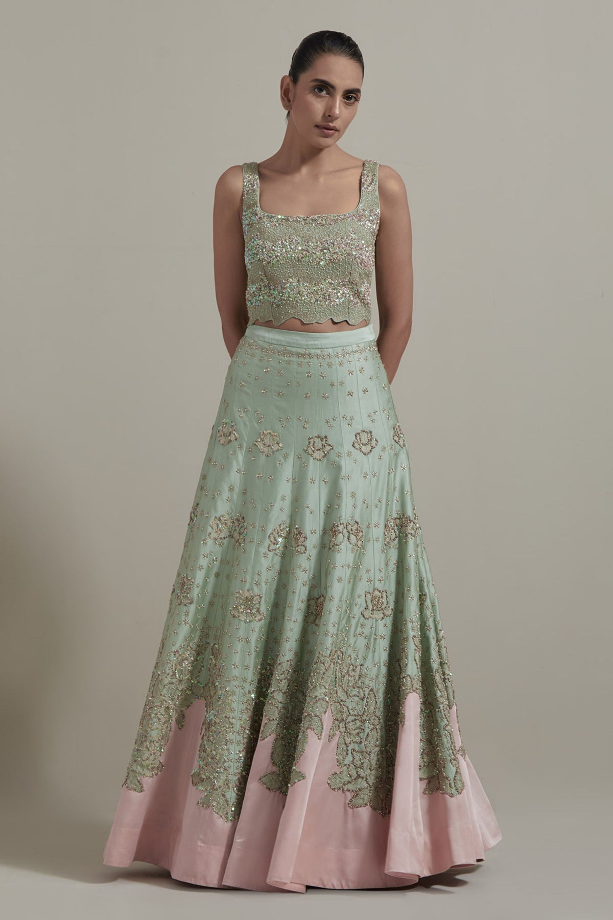 Green Embellished Lehenga Set